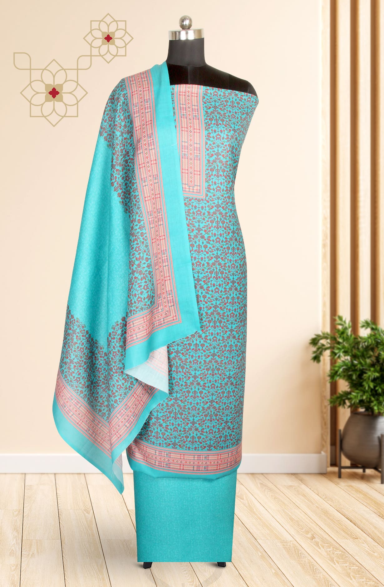 Firozi Cotton Voile Digital Floral Printed Salwar Kameez - RIV1279C