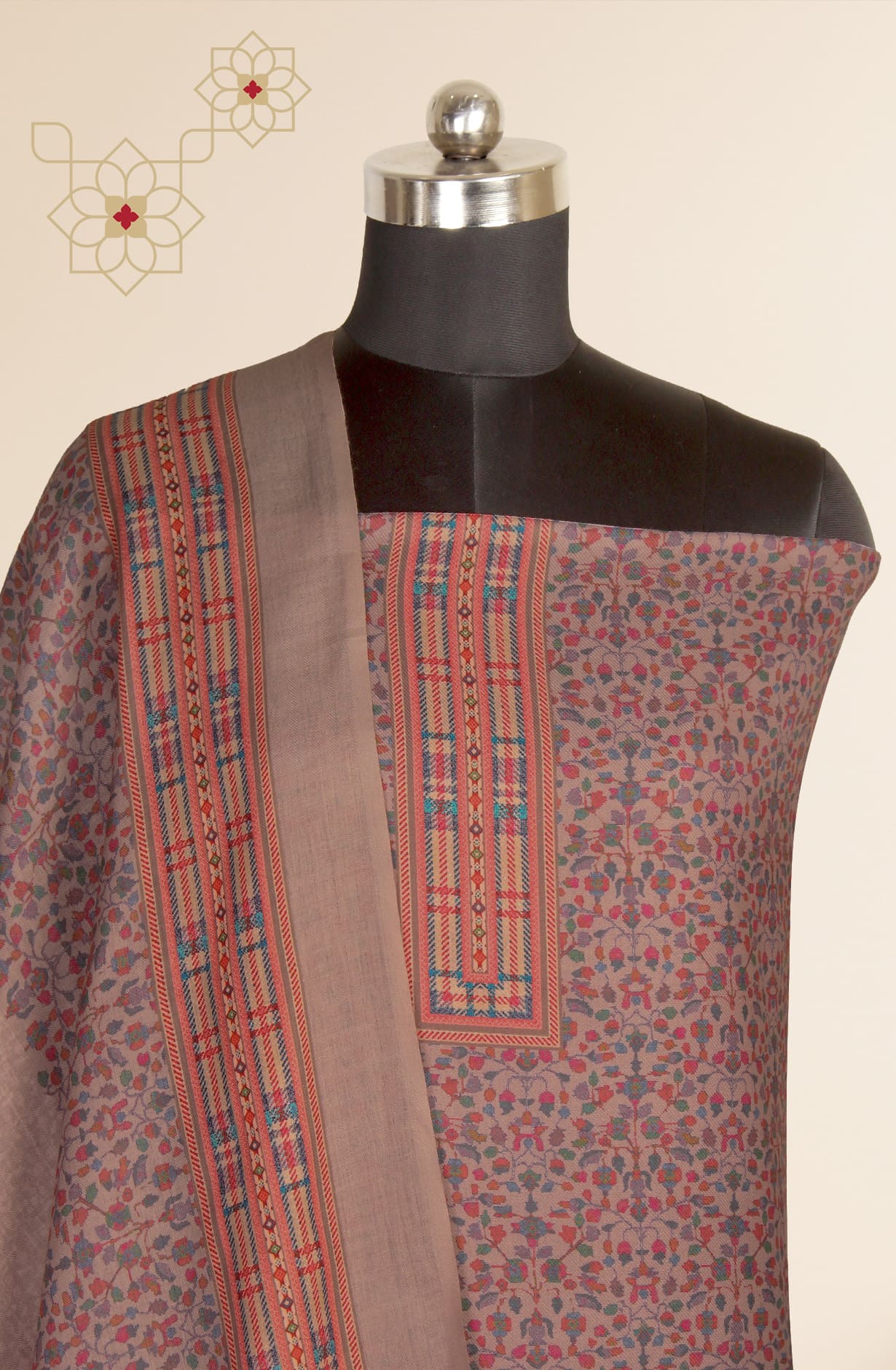 Beige Cotton Voile Digital Floral Printed Salwar Kameez - RIV1279D