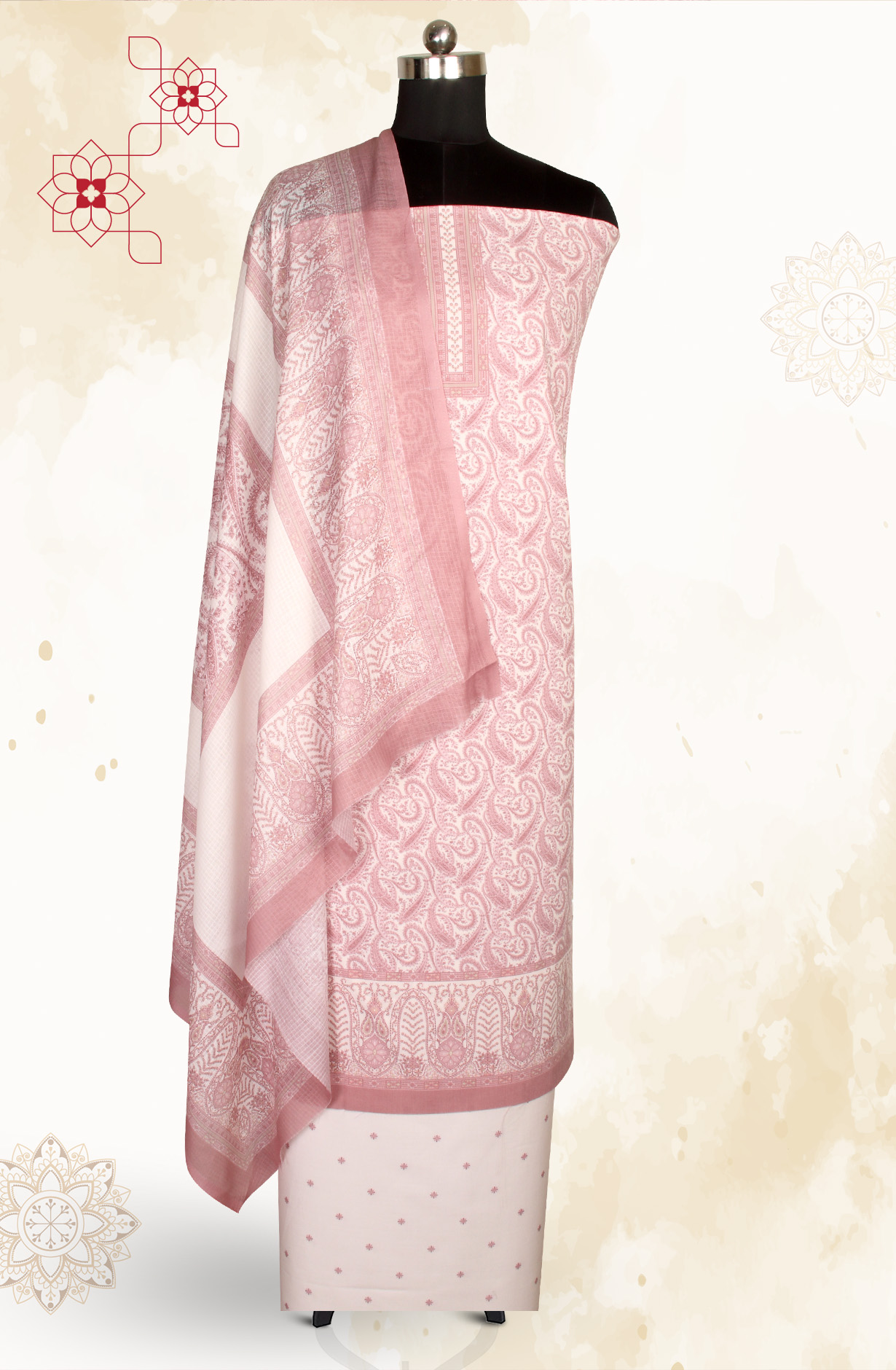 Cream and Mauve Cotton Voile Digital Printed Salwar Suit - RIV1282B
