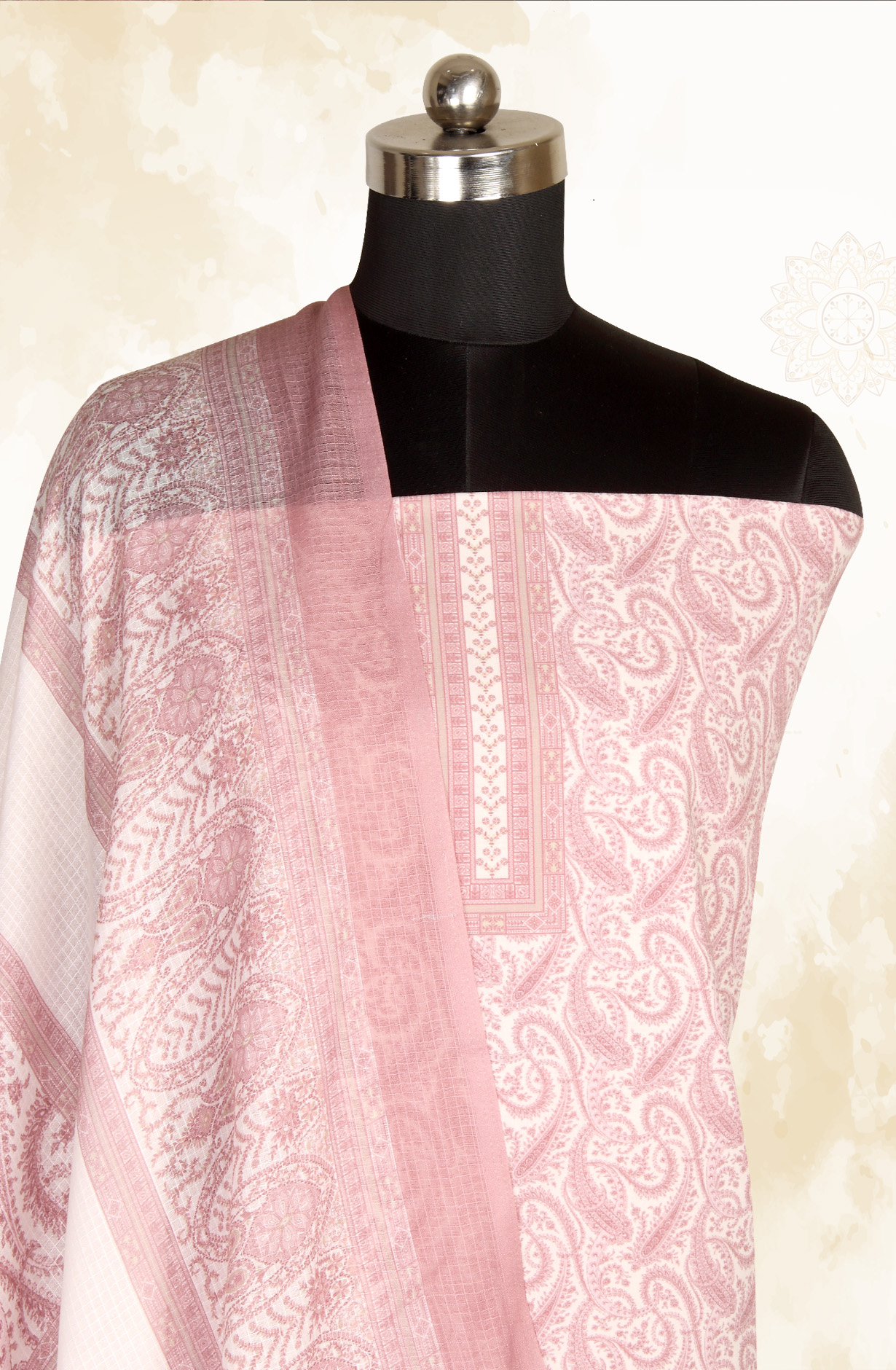 Cream and Mauve Cotton Voile Digital Printed Salwar Suit - RIV1282B