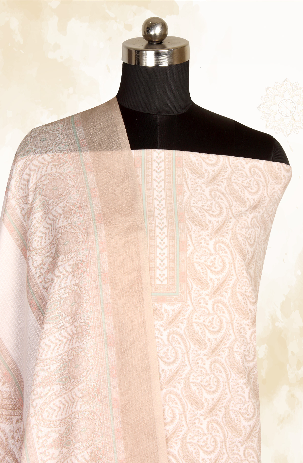 Cream and Beige Cotton Voile Digital Printed Salwar Suit - RIV1282D