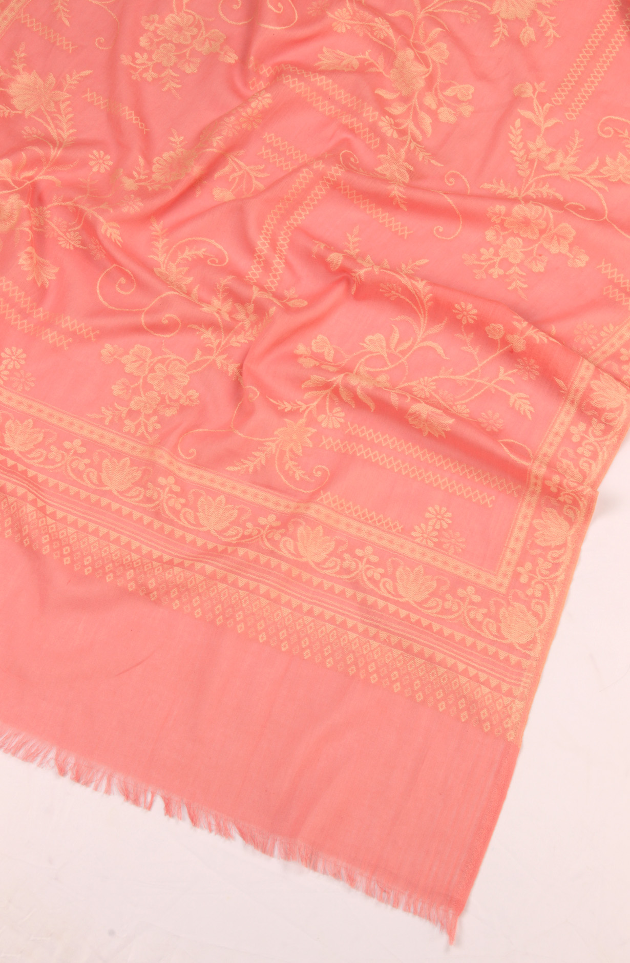 Cream and Pink Cotton Salwar Suit with Linen Dupatta - RIV1958