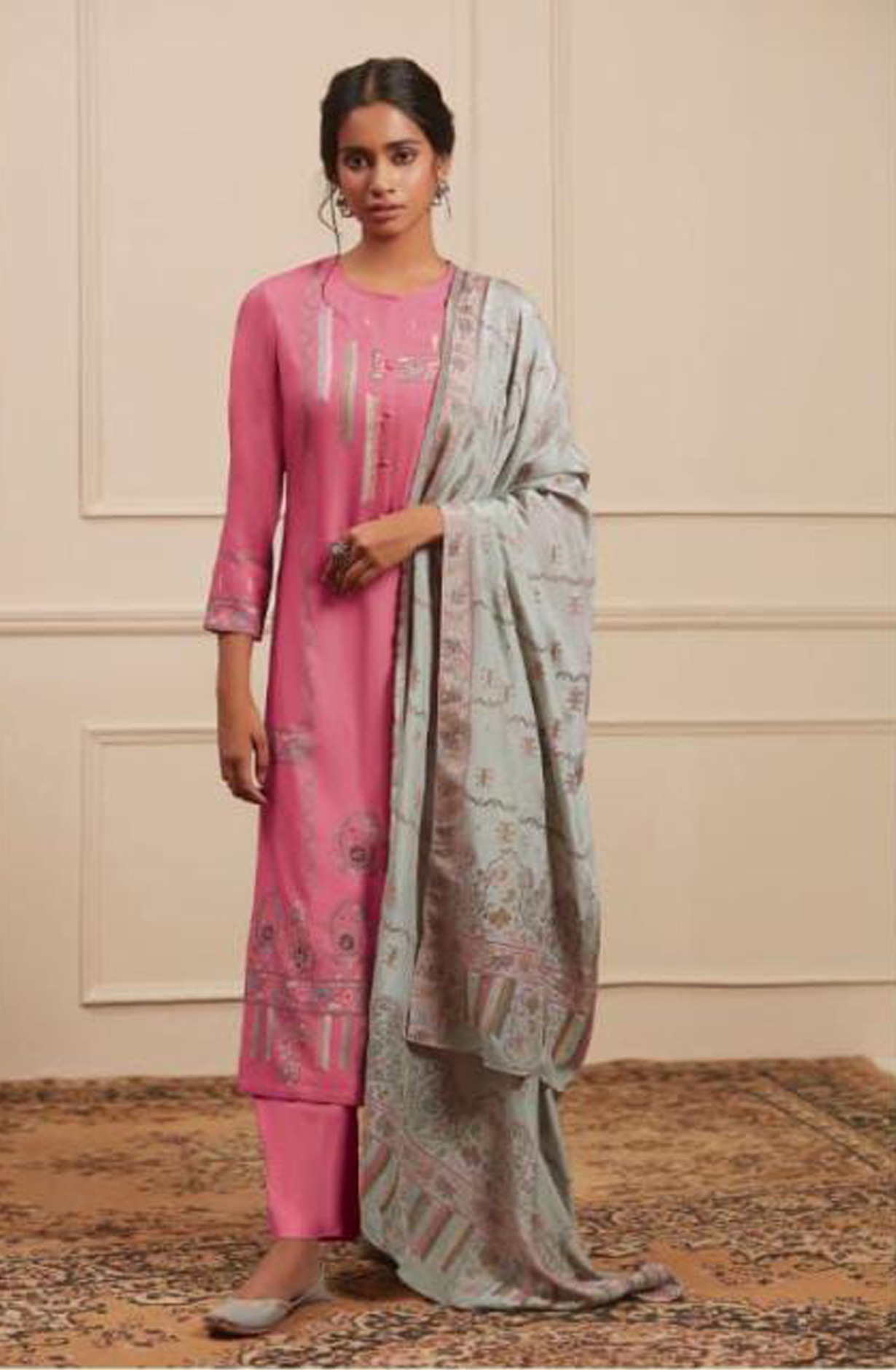 Pink Pashmina Digital Print Winter Salwar Suit - RIW1631