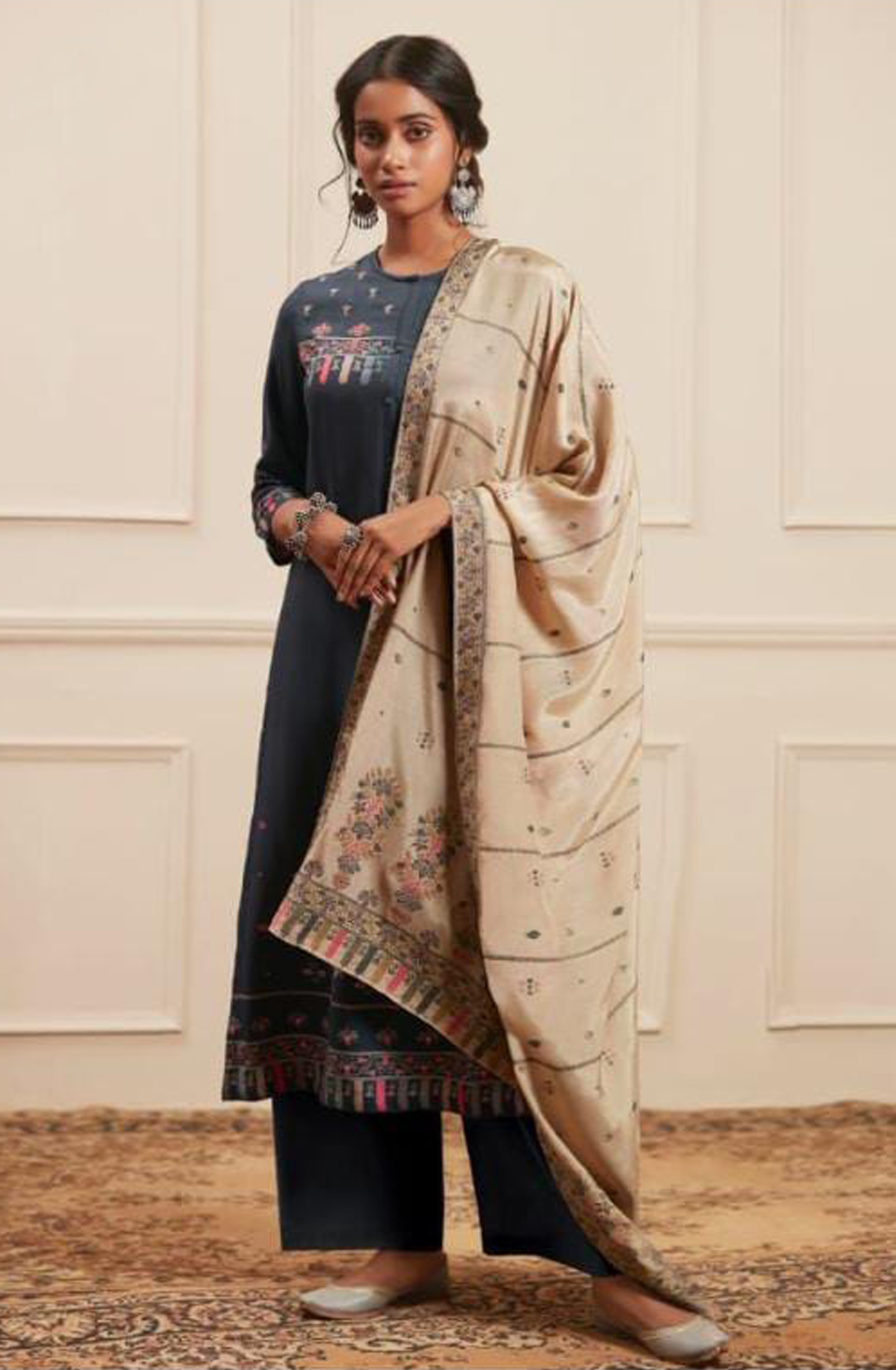 Blue Pashmina Digital Print Winter Salwar Suit - RIW1634