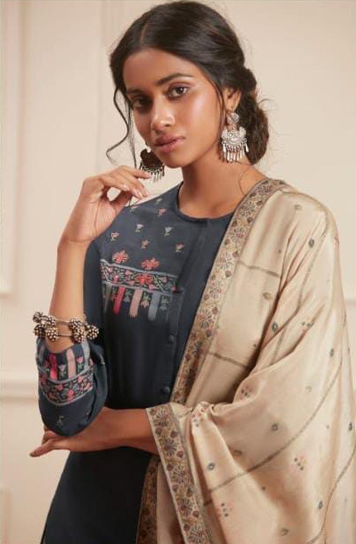 Blue Pashmina Digital Print Winter Salwar Suit - RIW1634