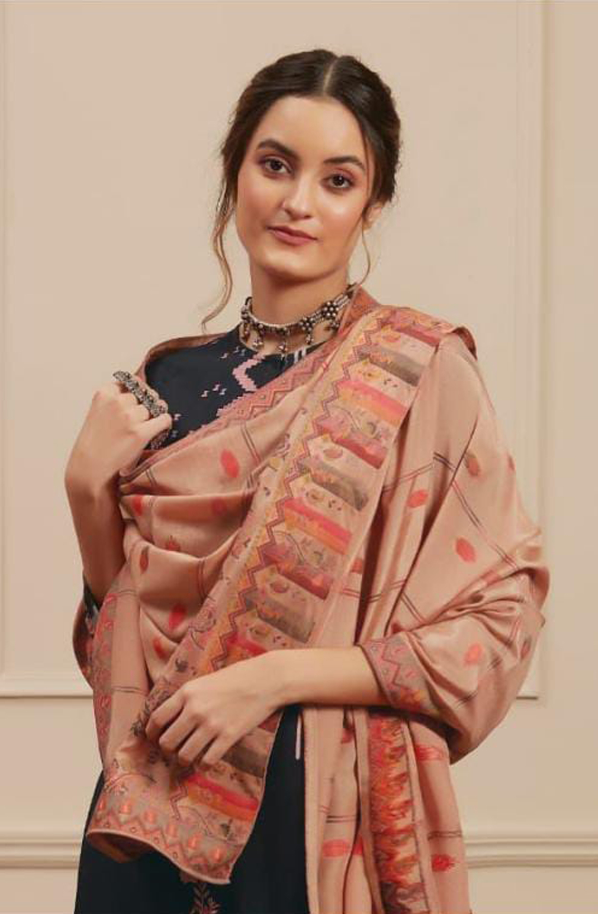 Black Pashmina Digital Print Winter Salwar Suit - RIW1639