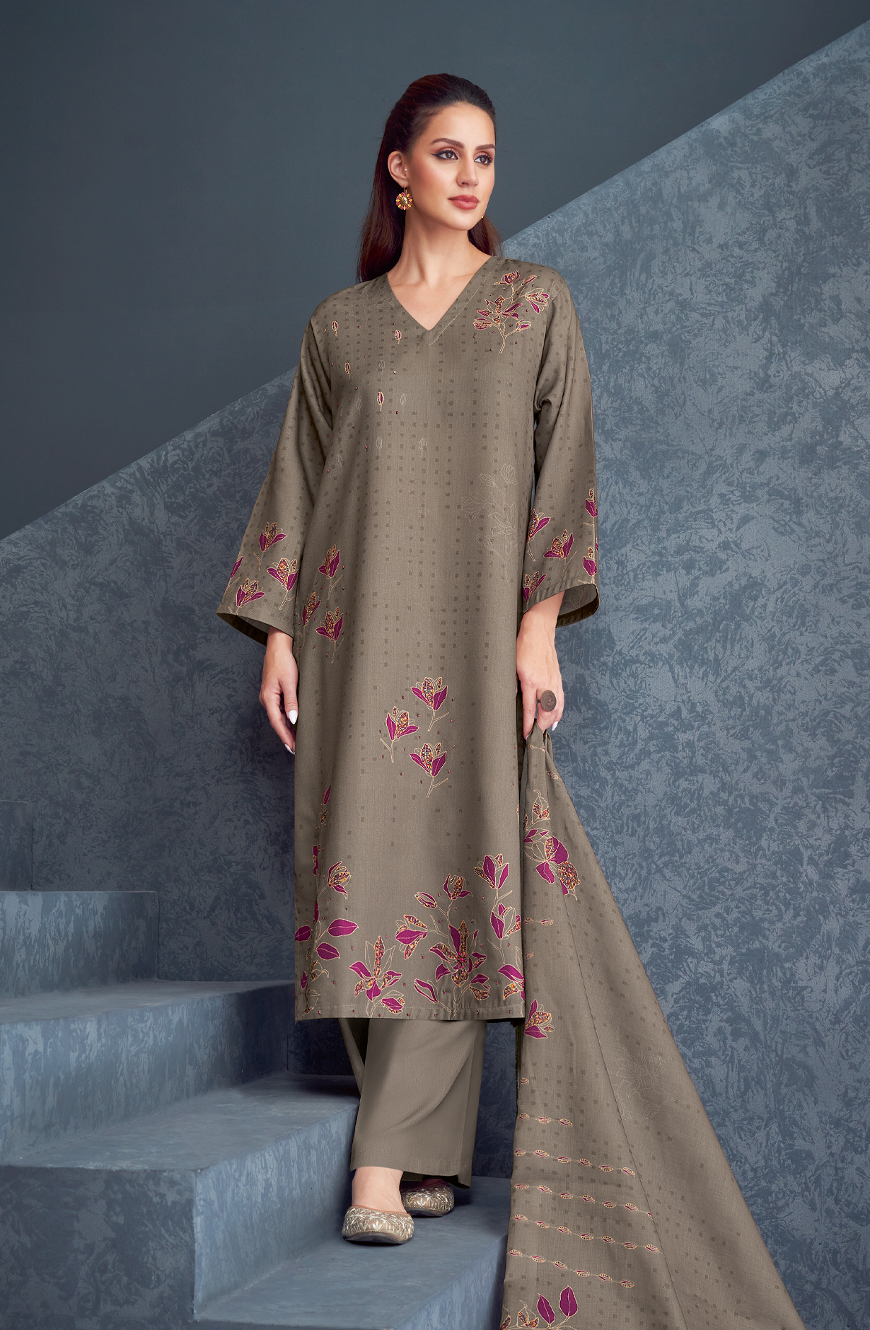 Spun Grey Unstitched Salwar Kameez - ROS679
