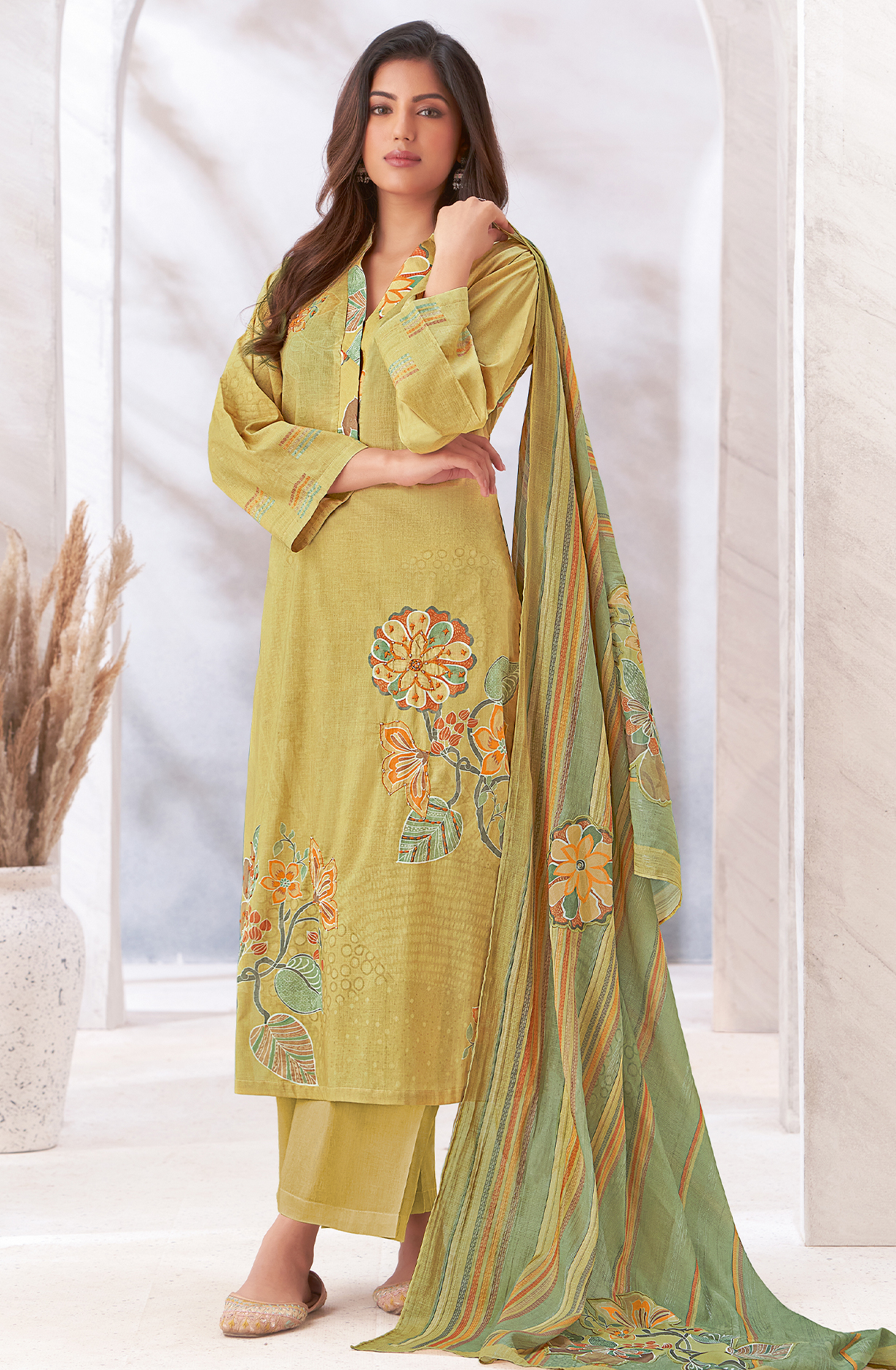 Mehndi Cotton Digital Printed Salwar Suit with Beautiful Dupatta - ROZ5508