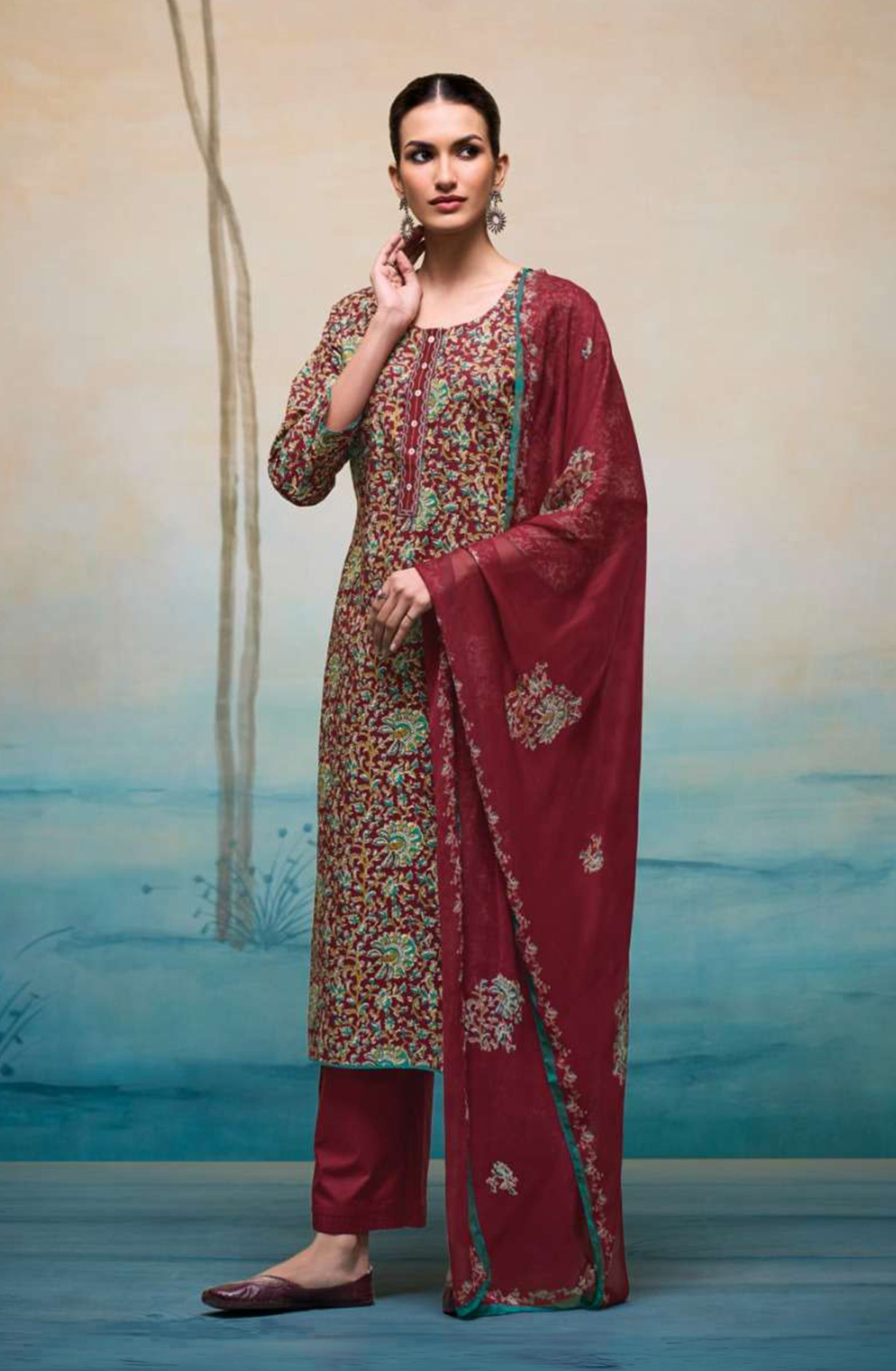 Red Premium cotton Unstitched Suit Set with Beautiful Dupatta - RUBS4581A