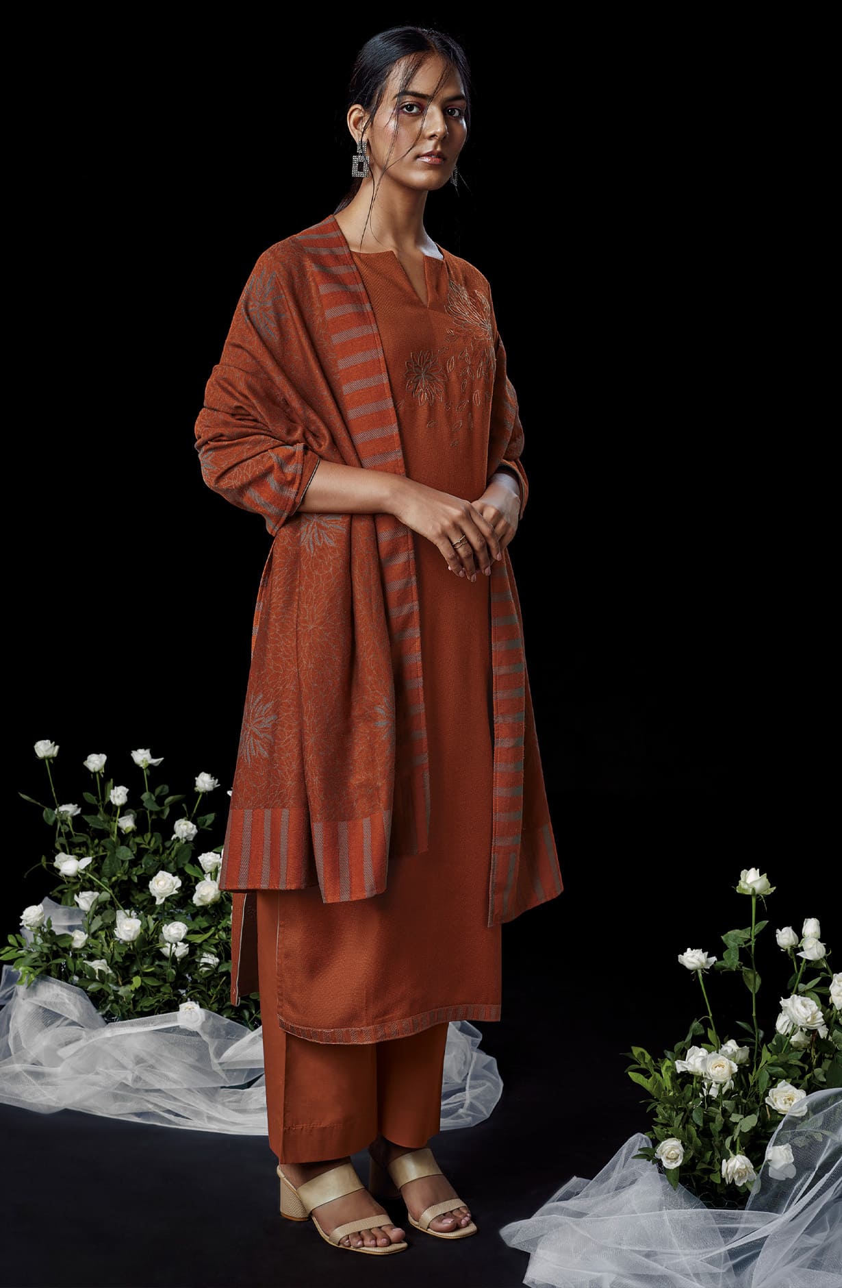 Rust Spun Winterwear Printed Unstitched Salwar Kameez - HRIS1125C