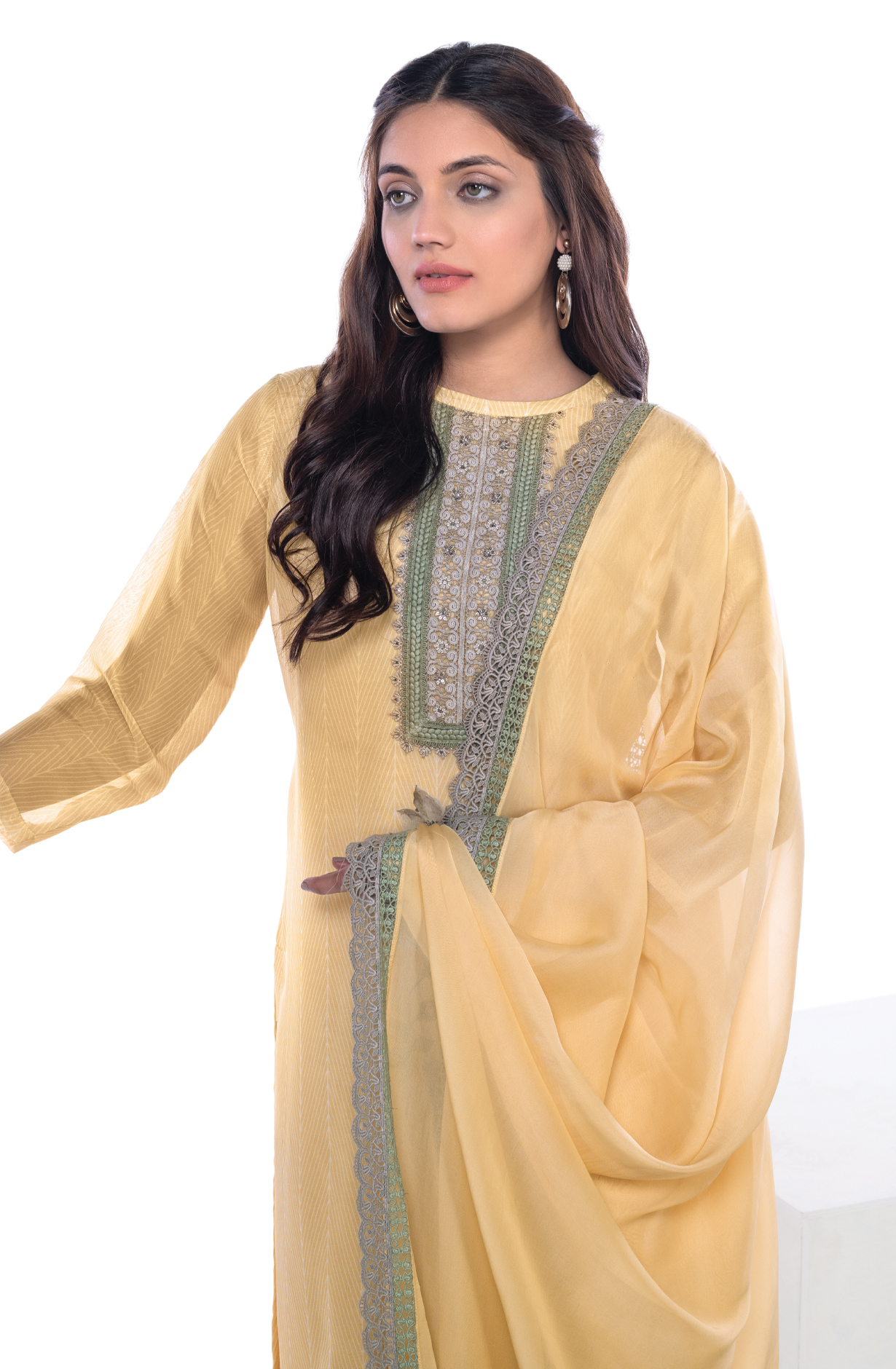 Yellow Beautiful Organza Digital Printed with Lace Work Suit Sets - RUT1001