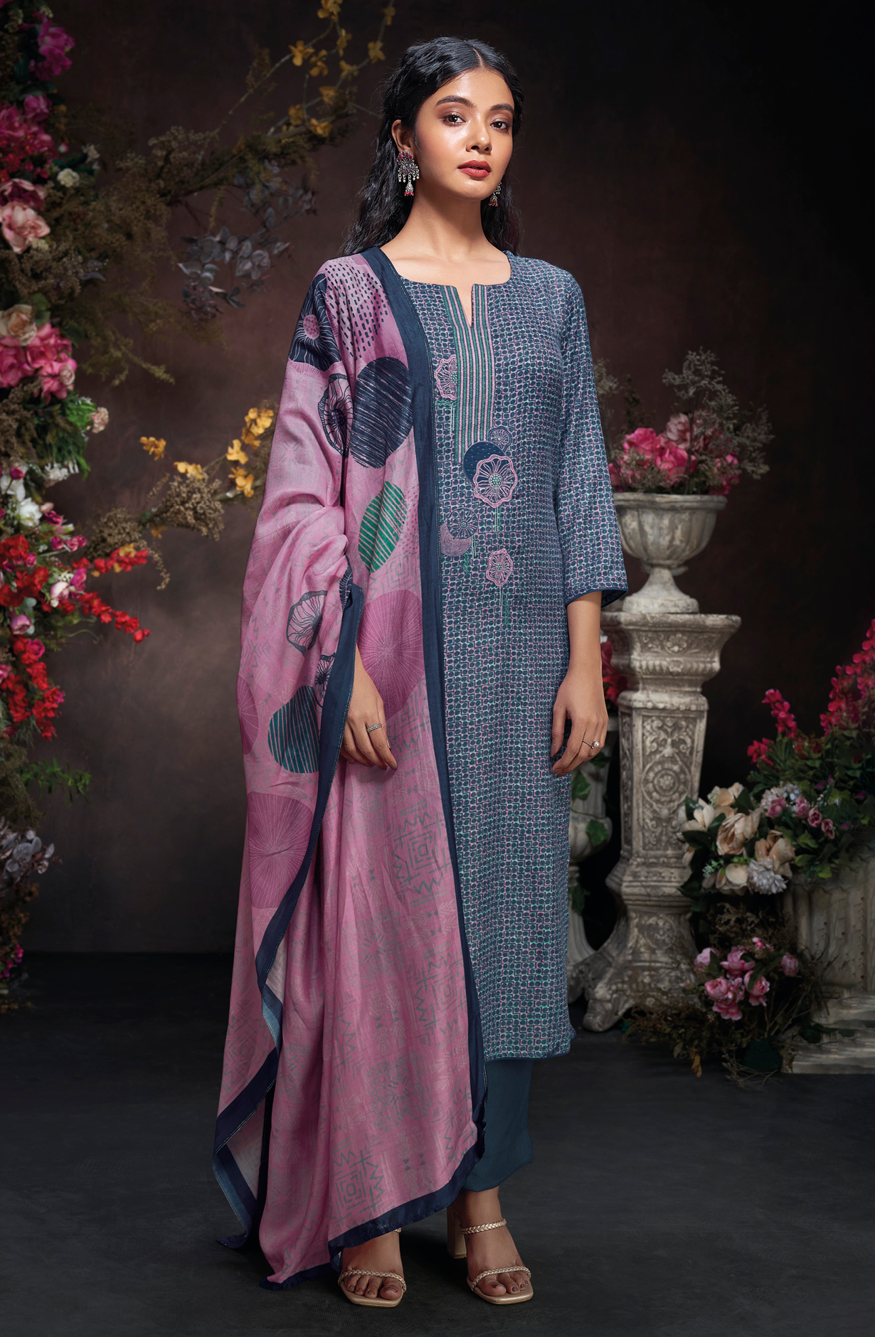 Blue Pashmina Winter Unstitched Salwar Kameez - RYAS2016B