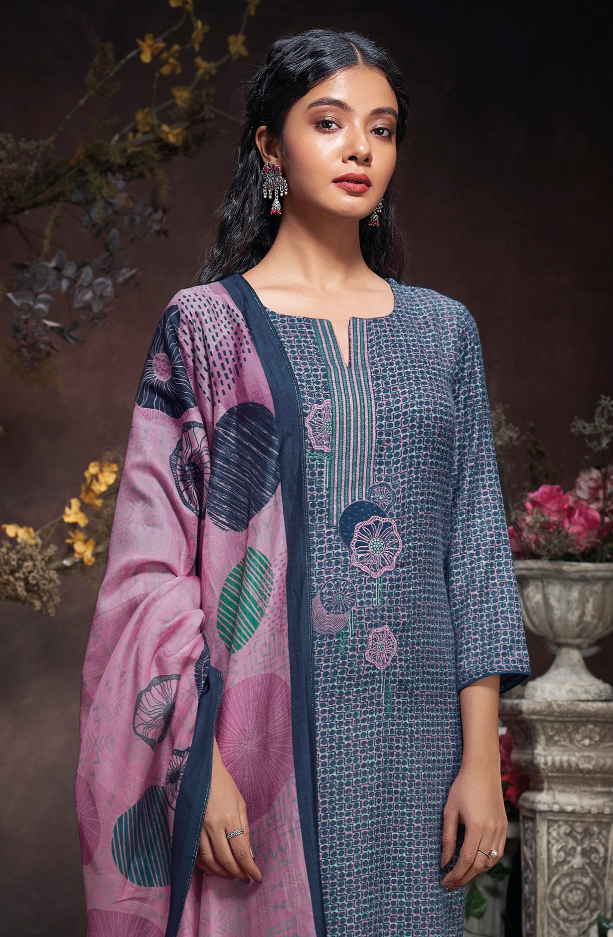 Blue Pashmina Winter Unstitched Salwar Kameez - RYAS2016B