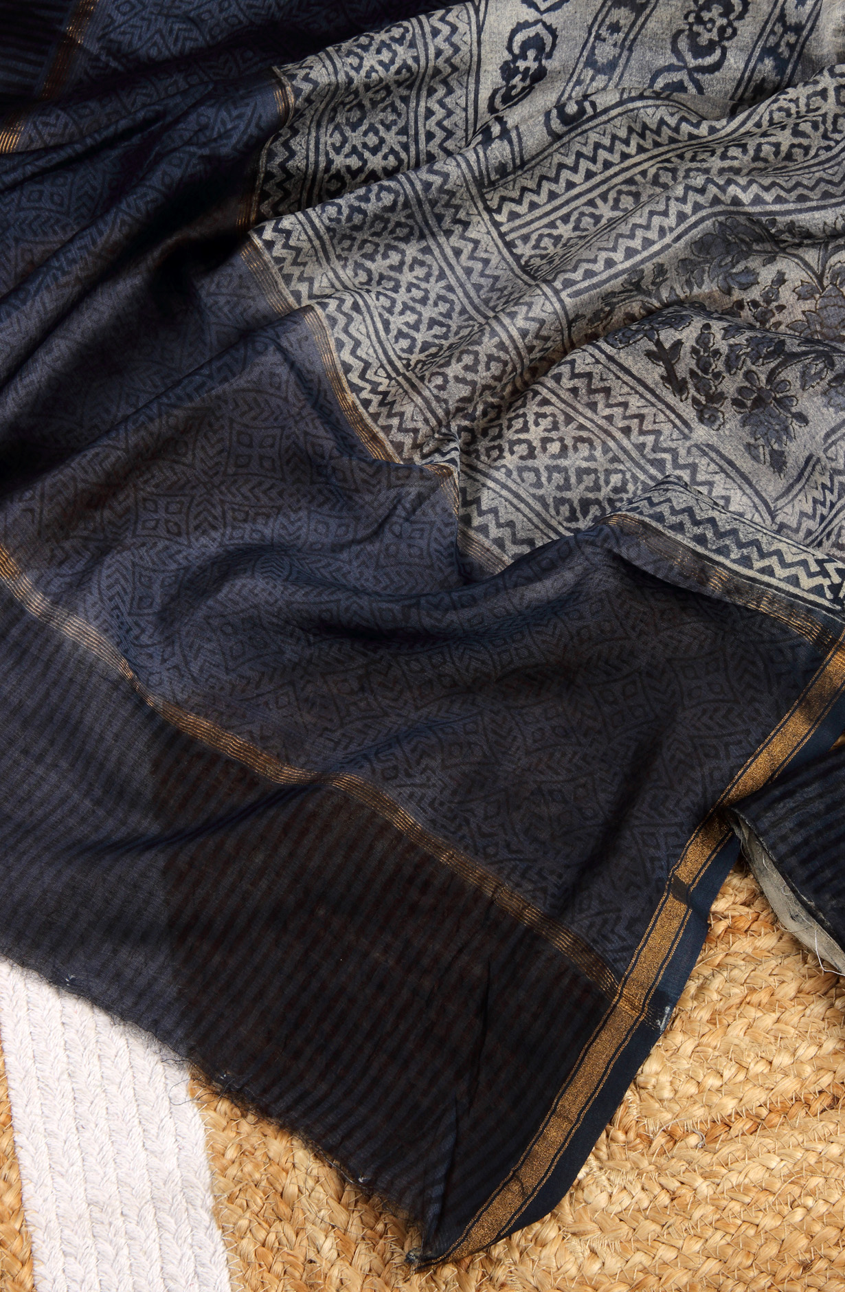 Grey and Blue Chanderi Unstitched Salwar Kameez - S151445-1394A