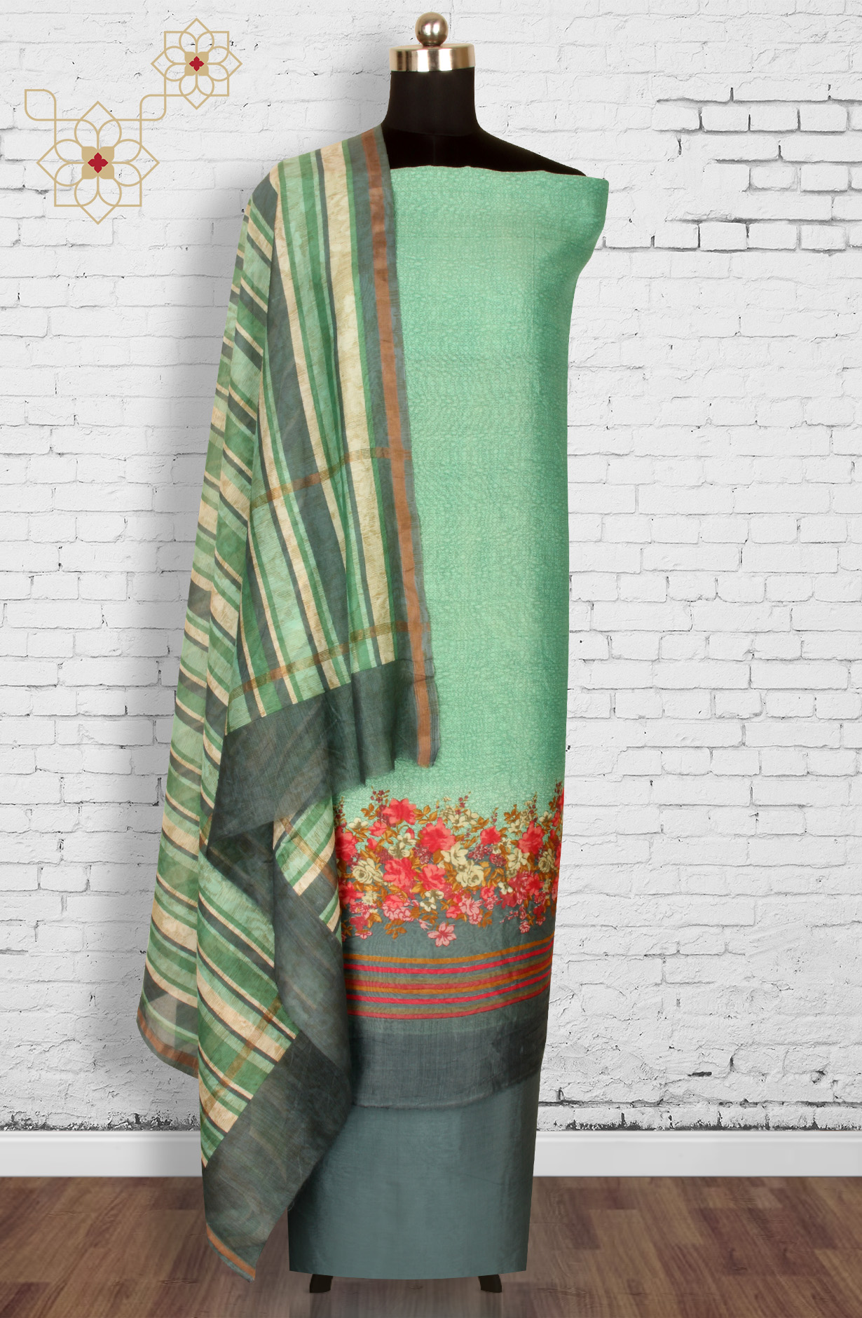 Green Beautiful Hand Block Printed Chanderi Salwar Suit - S151445-1413