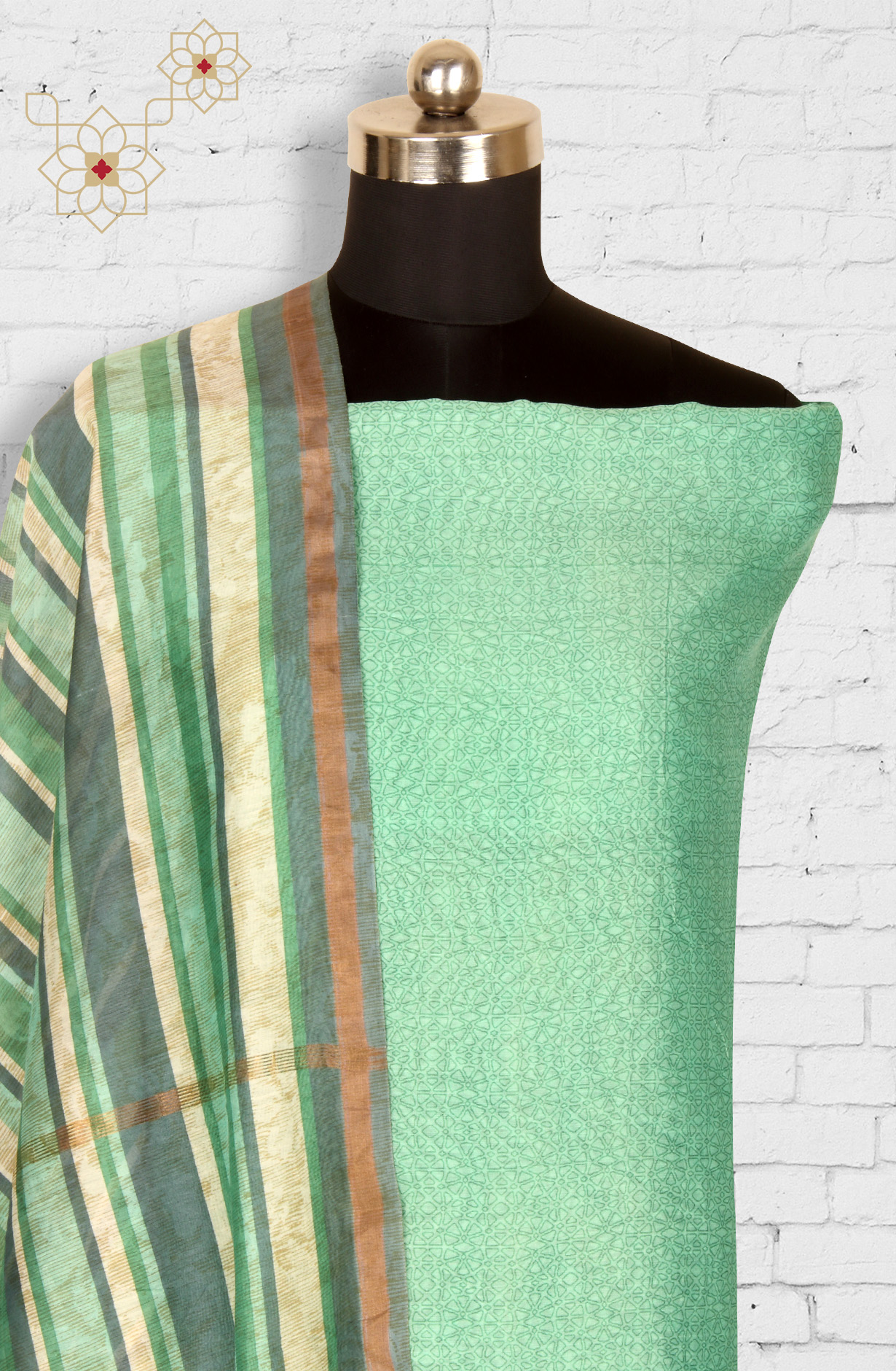 Green Beautiful Hand Block Printed Chanderi Salwar Suit - S151445-1413