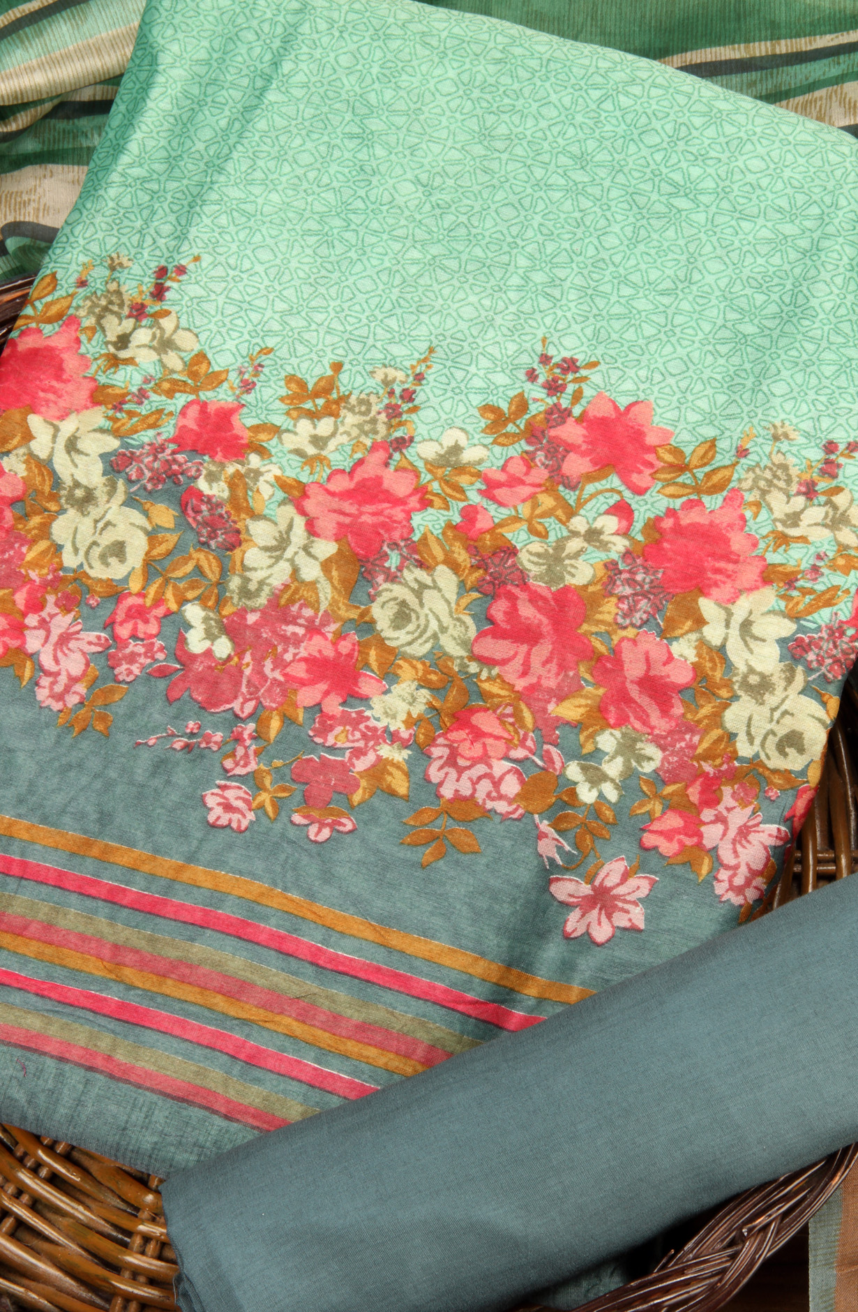 Green Beautiful Hand Block Printed Chanderi Salwar Suit - S151445-1413