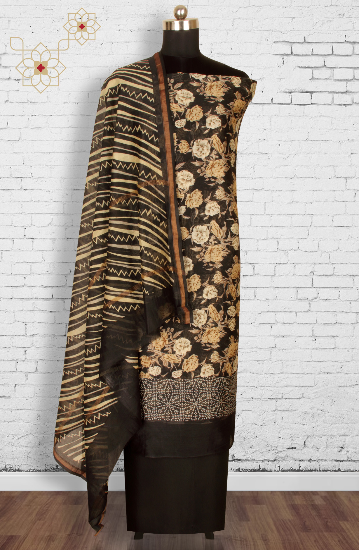 Black Beautiful Hand Block Printed Chanderi Salwar Suit - S151445-1416A