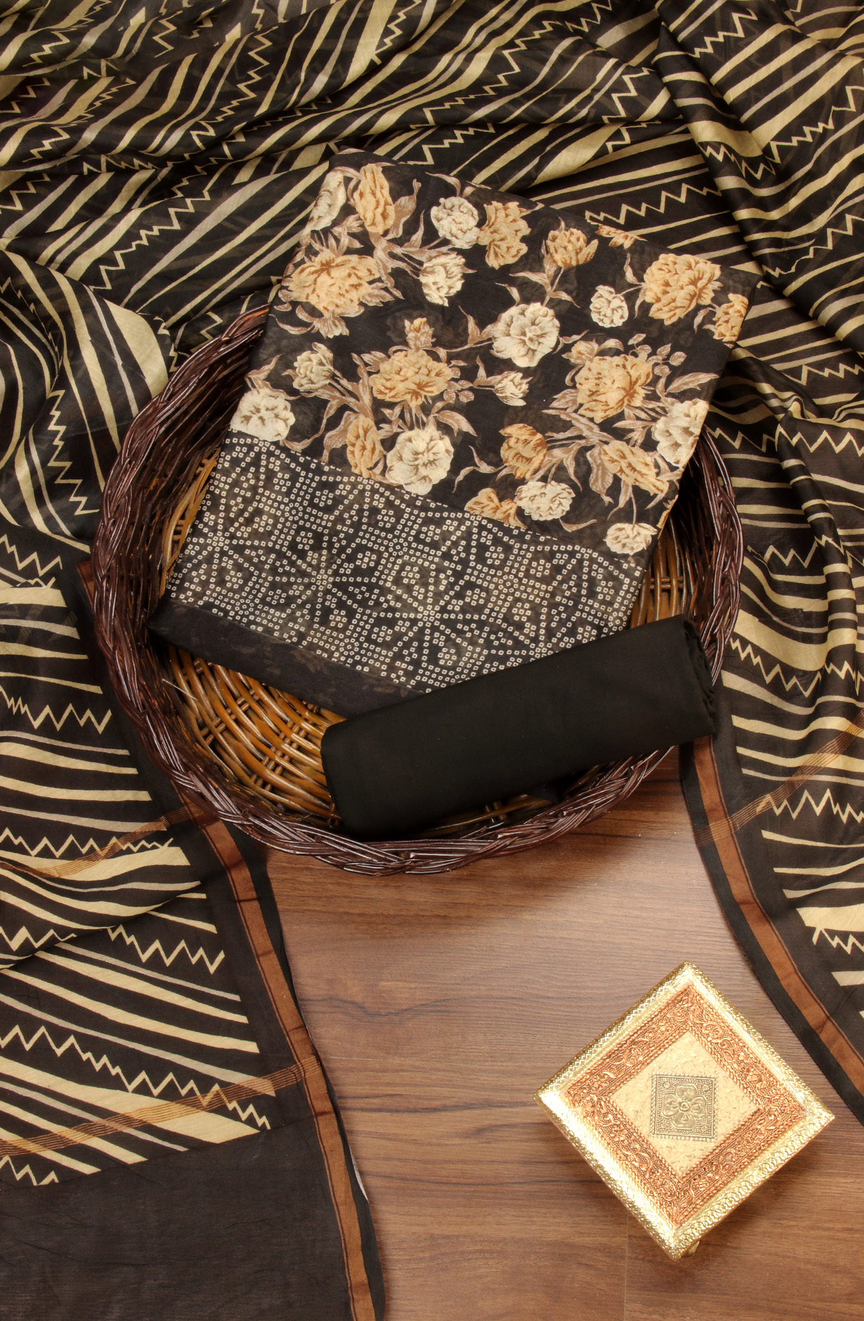 Black Beautiful Hand Block Printed Chanderi Salwar Suit - S151445-1416A