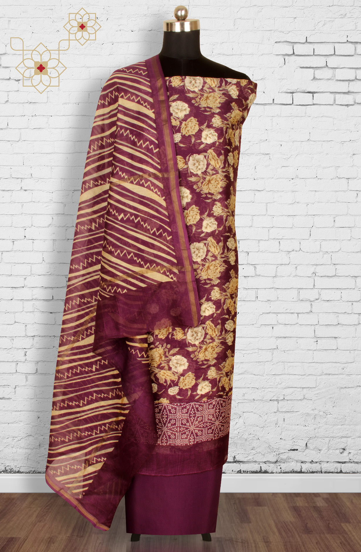 Purple Beautiful Hand Block Printed Chanderi Salwar Suit - S151445-1416B