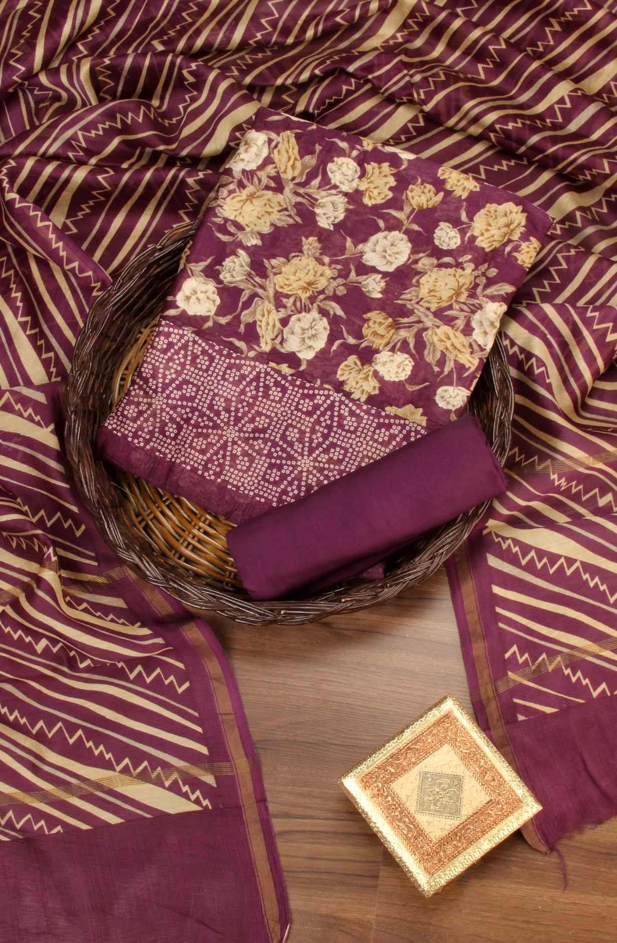 Purple Beautiful Hand Block Printed Chanderi Salwar Suit - S151445-1416B