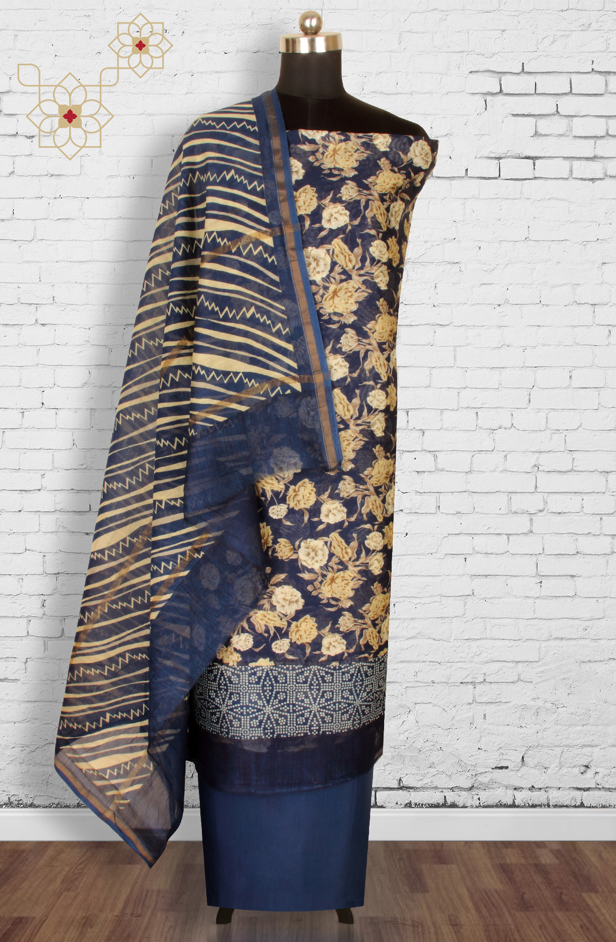 Blue Beautiful Hand Block Printed Chanderi Salwar Suit - S151445-1416C