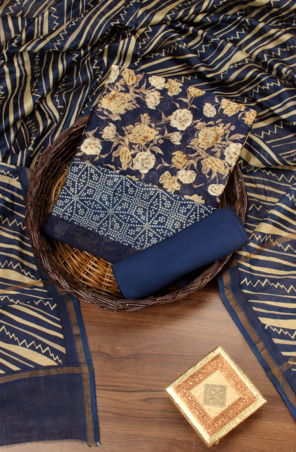 Blue Beautiful Hand Block Printed Chanderi Salwar Suit - S151445-1416C