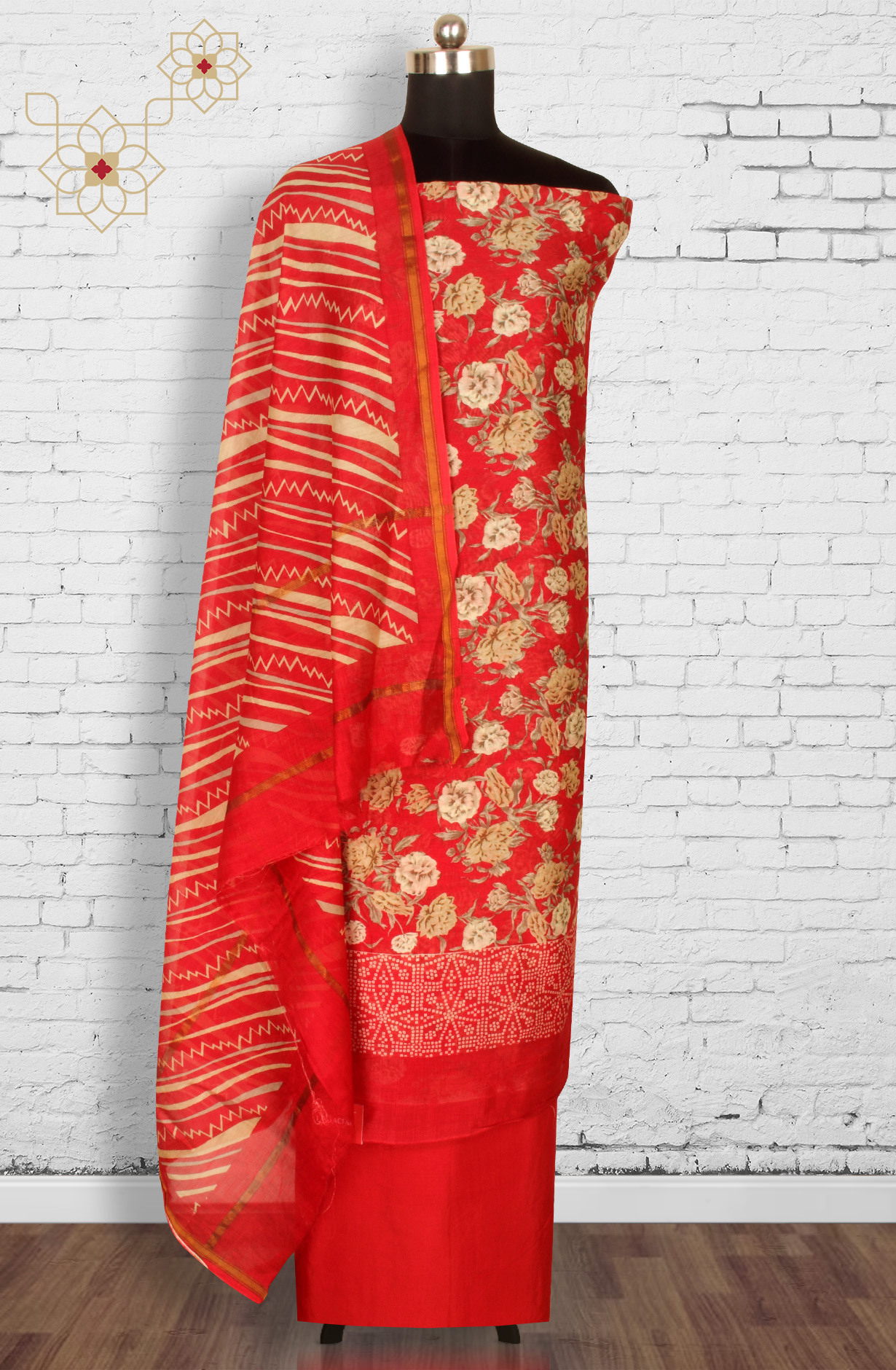 Red Beautiful Hand Block Printed Chanderi Salwar Suit - S151445-1416D