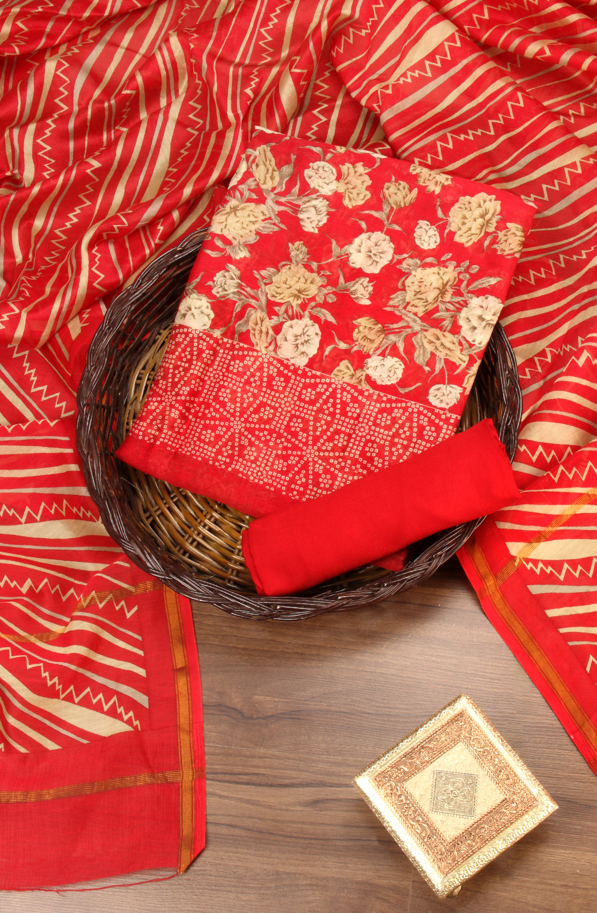 Red Beautiful Hand Block Printed Chanderi Salwar Suit - S151445-1416D