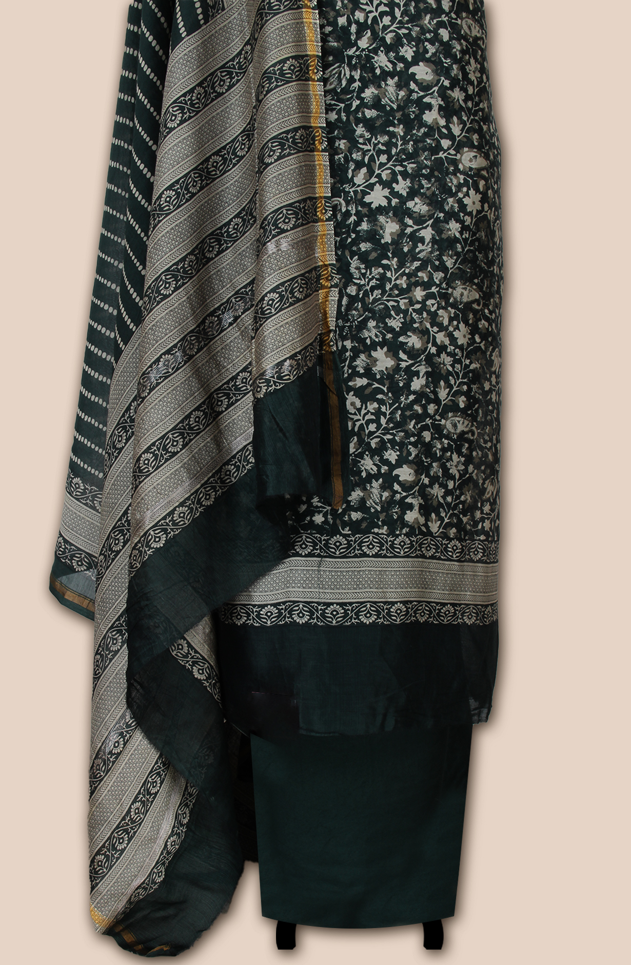 Bottle Green Chanderi Digital Printed Unstitched Salwar Suit - S151445-1496A