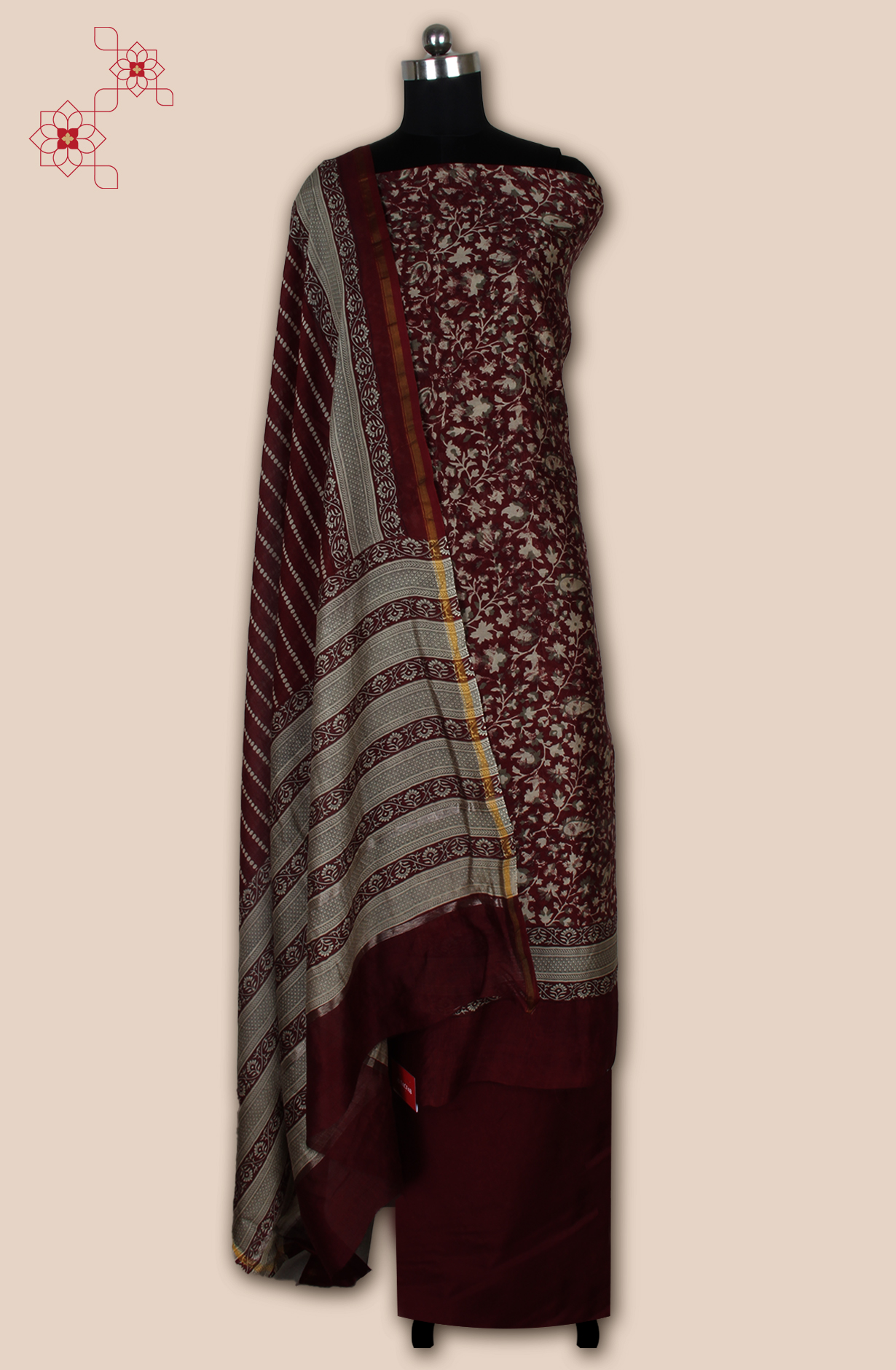 Wine Chanderi Digital Printed Unstitched Salwar Suit - S151445-1496B