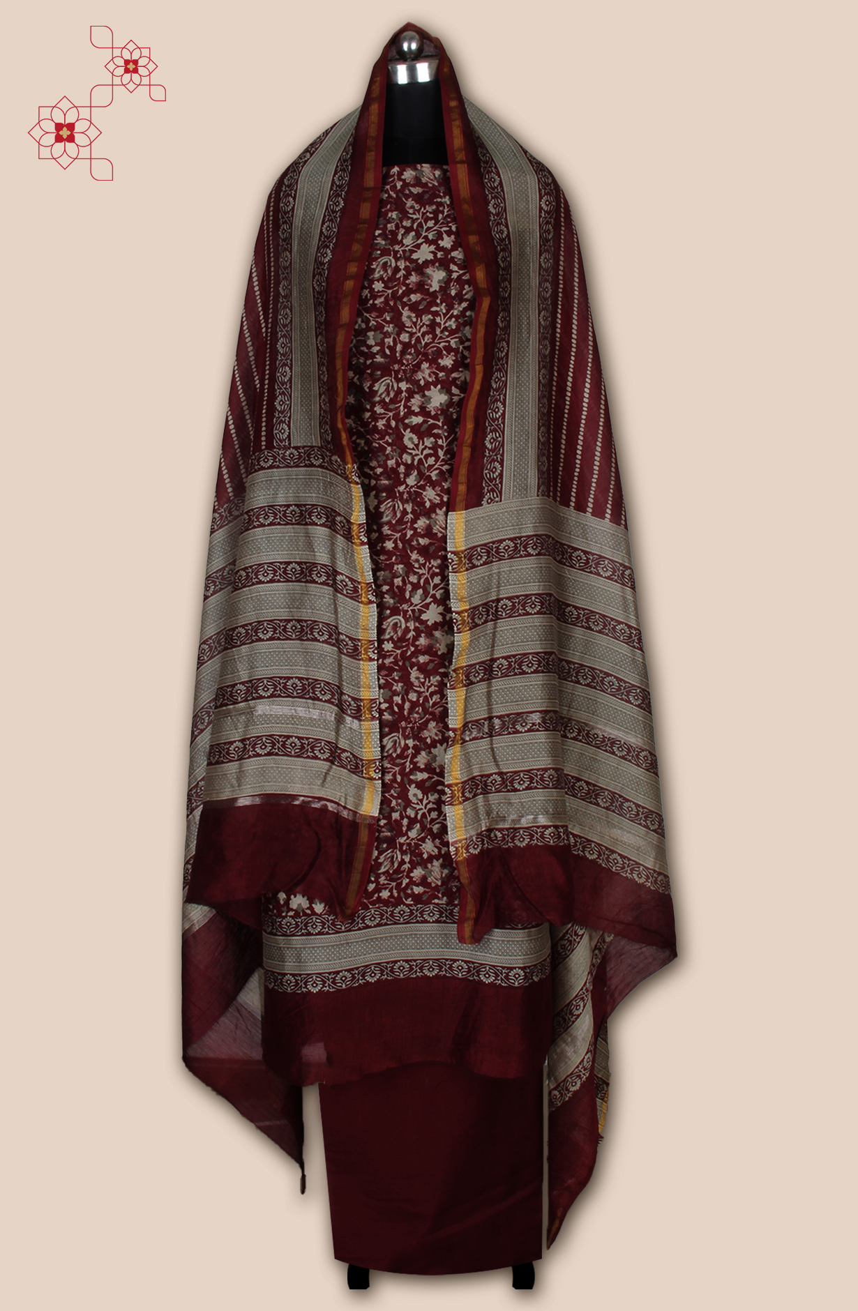 Wine Chanderi Digital Printed Unstitched Salwar Suit - S151445-1496B