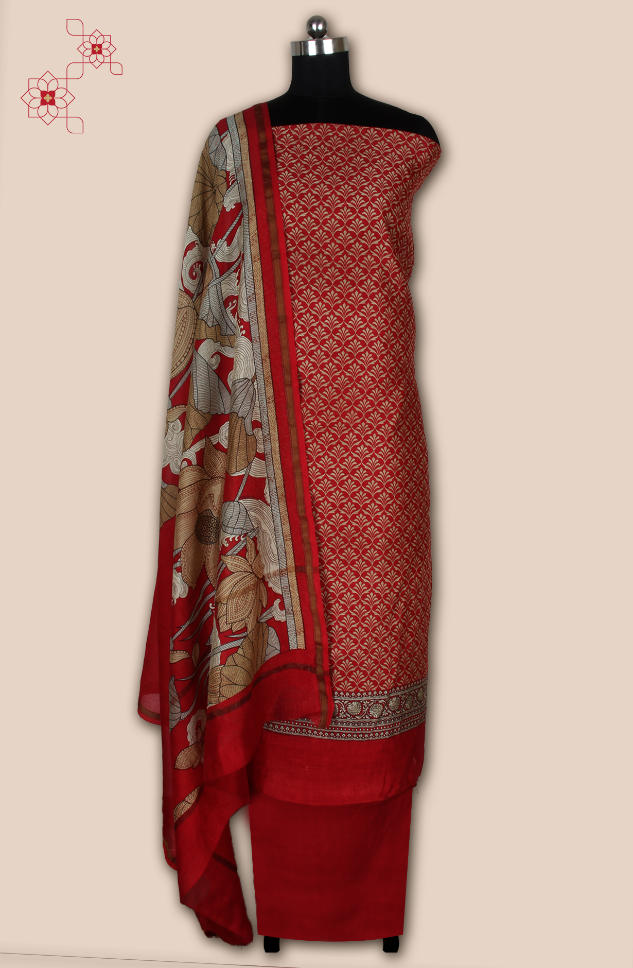 Red Chanderi Digital Printed Unstitched Salwar Suit - S151445-1497C