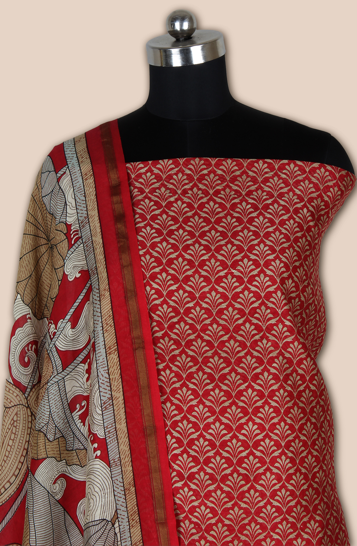 Red Chanderi Digital Printed Unstitched Salwar Suit - S151445-1497C