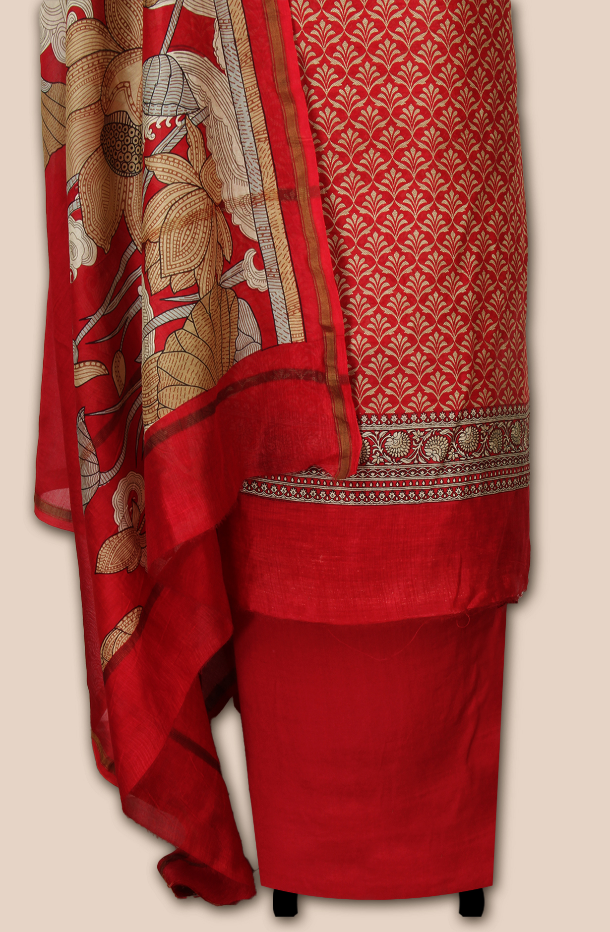 Red Chanderi Digital Printed Unstitched Salwar Suit - S151445-1497C