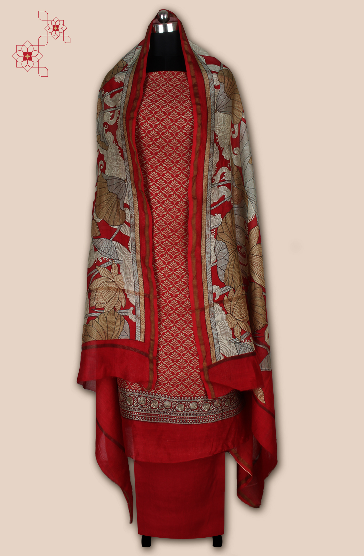 Red Chanderi Digital Printed Unstitched Salwar Suit - S151445-1497C