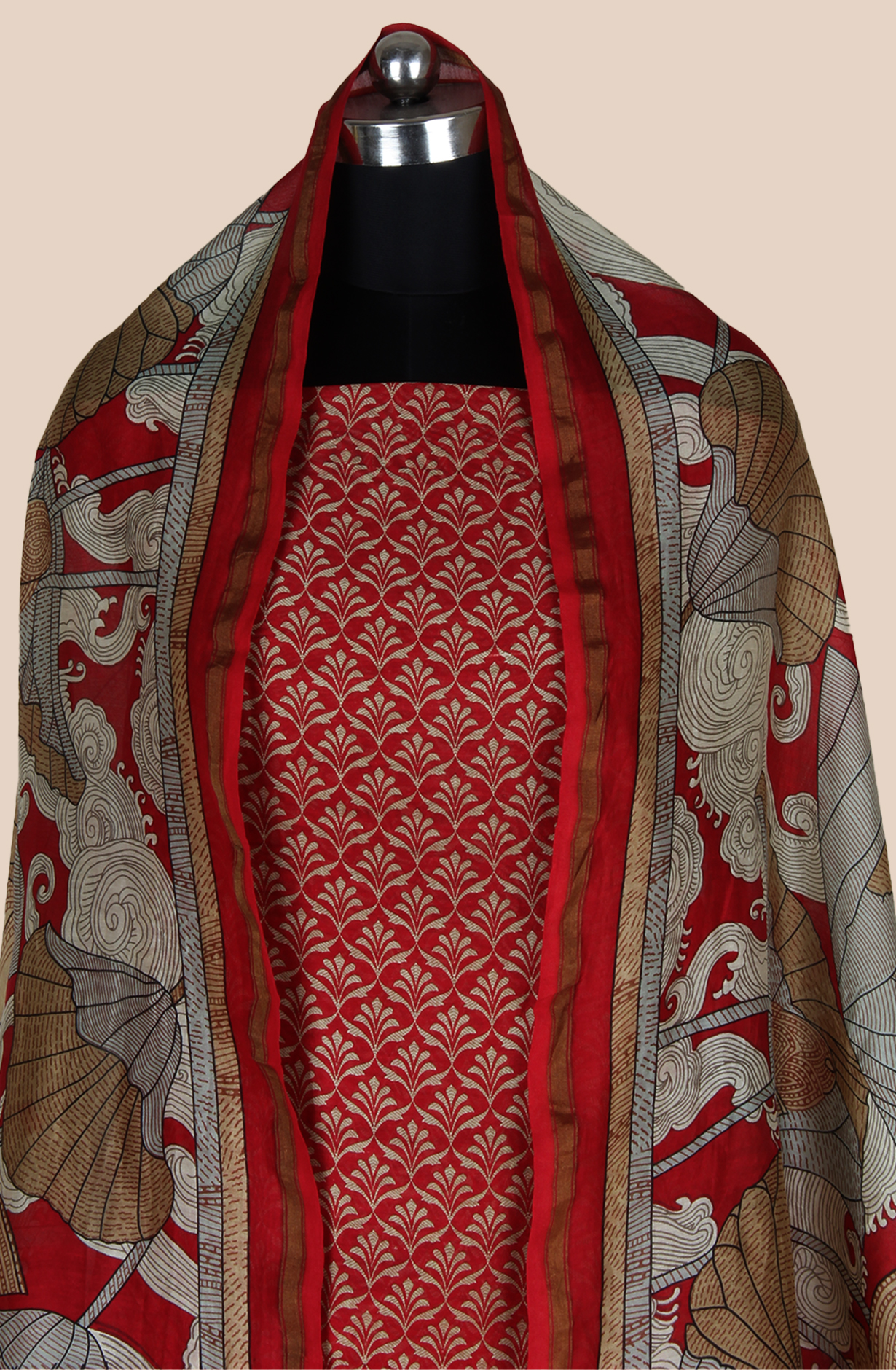 Red Chanderi Digital Printed Unstitched Salwar Suit - S151445-1497C