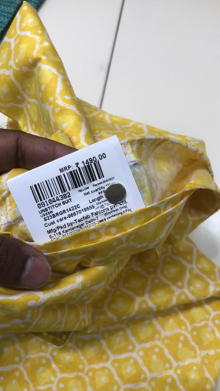 Yellow Cotton Printed Salwar Suit with Chiffon Dupatta - S23BRGR1422C