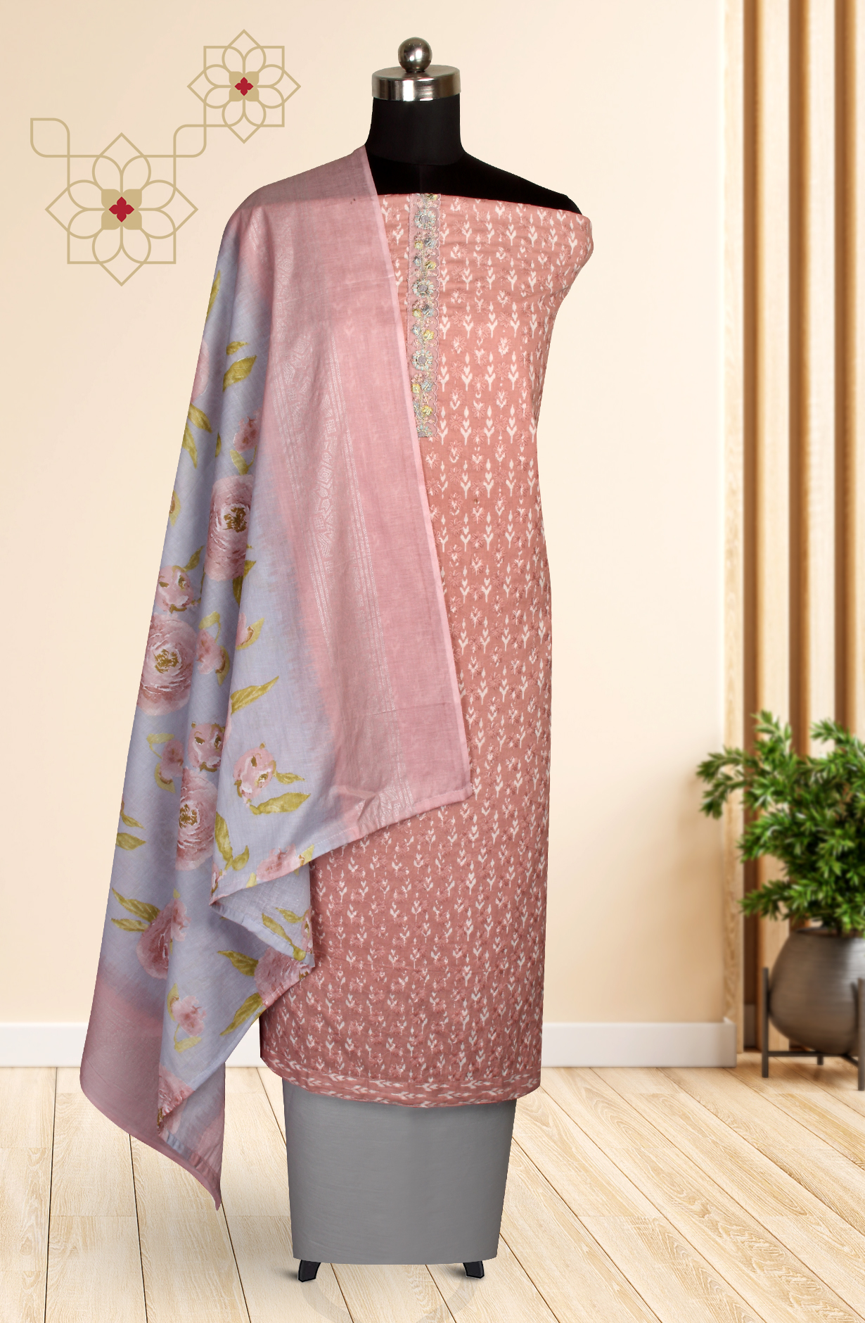 Mauve Cotton Printed Unstitched Salwar Suit - S23RSAN4384B