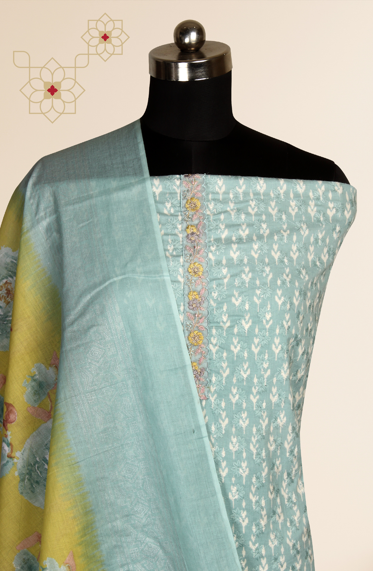 Pastel Green Cotton Printed Unstitched Salwar Suit - S23RSAN4384C