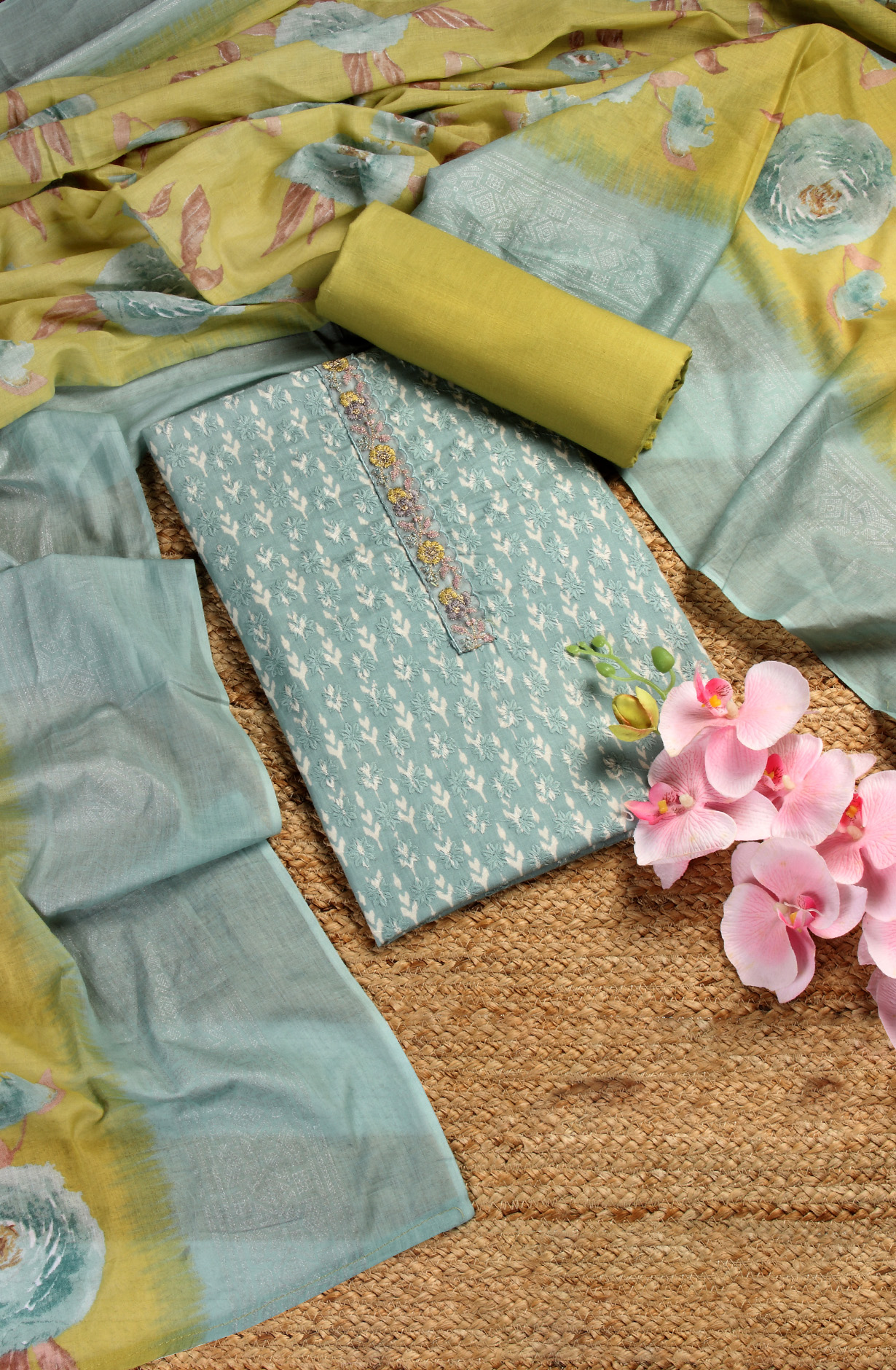 Pastel Green Cotton Printed Unstitched Salwar Suit - S23RSAN4384C