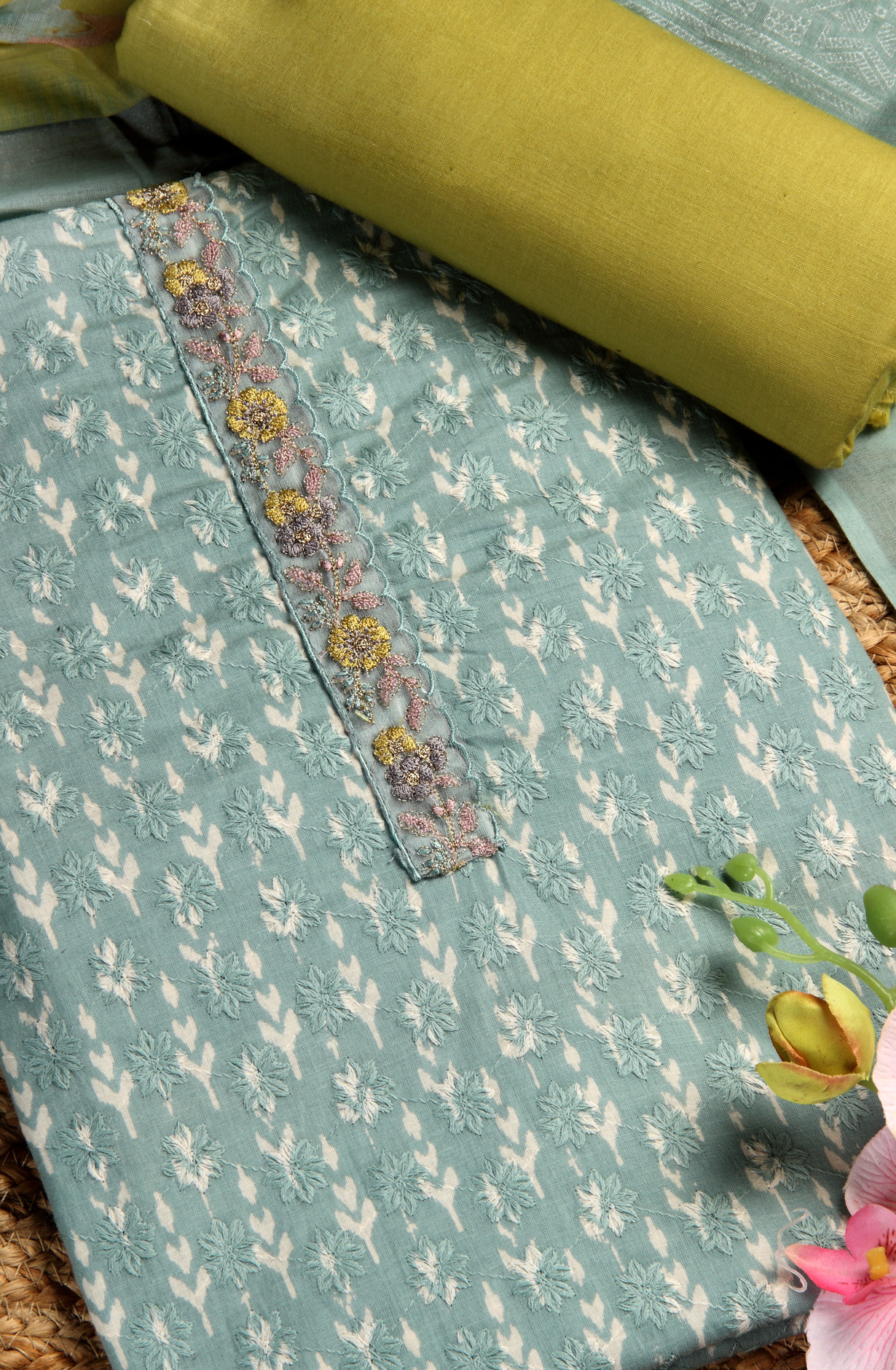 Pastel Green Cotton Printed Unstitched Salwar Suit - S23RSAN4384C