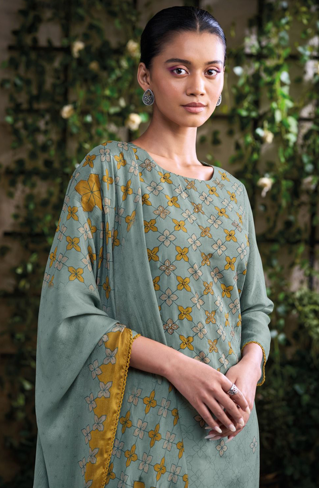 Firozi Printed Russian Silk Beautiful Salwaar Kameez- ANOS2981A