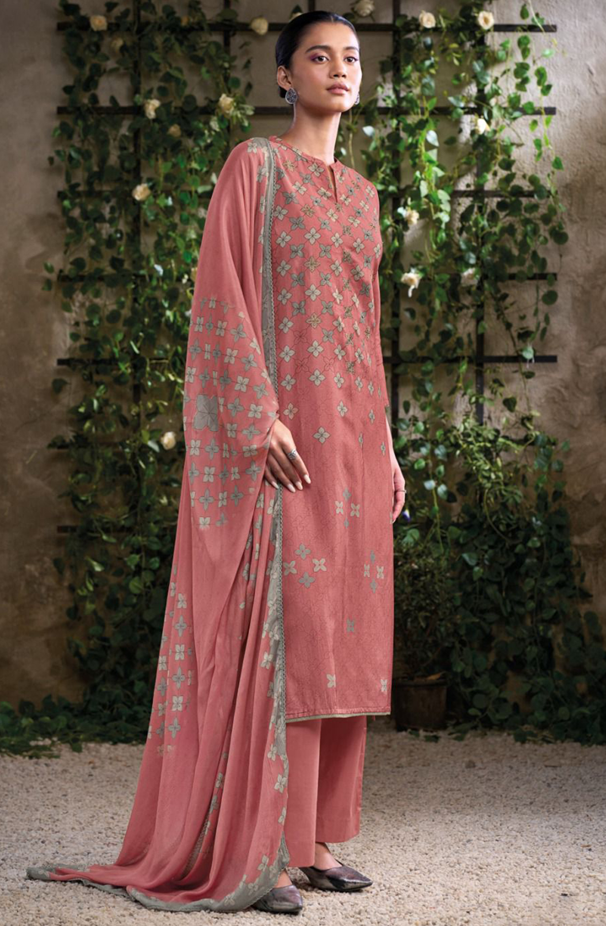 Pink Printed Russian Silk Beautiful Salwaar Kameez- ANOS2981B
