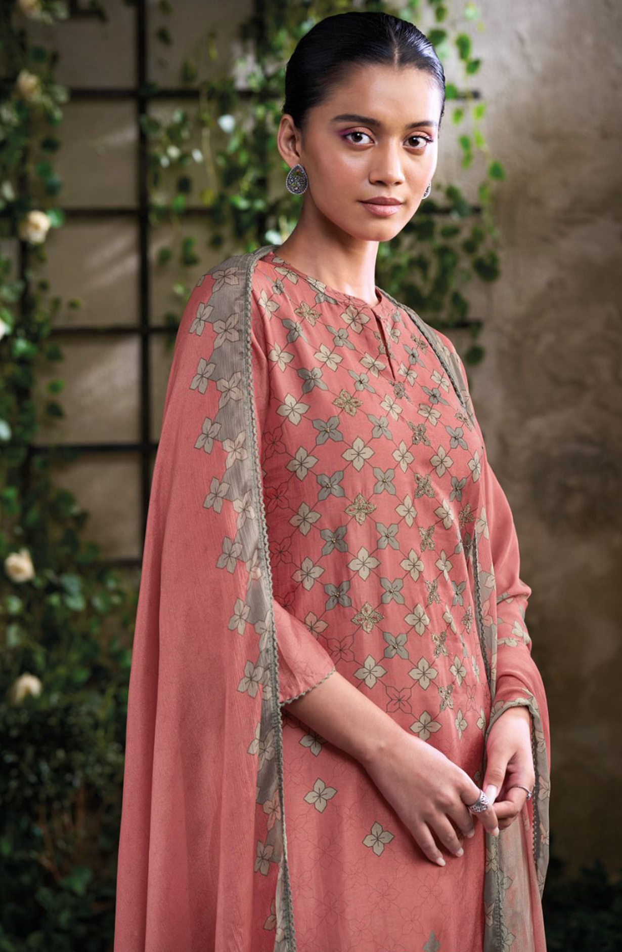 Pink Printed Russian Silk Beautiful Salwaar Kameez- ANOS2981B