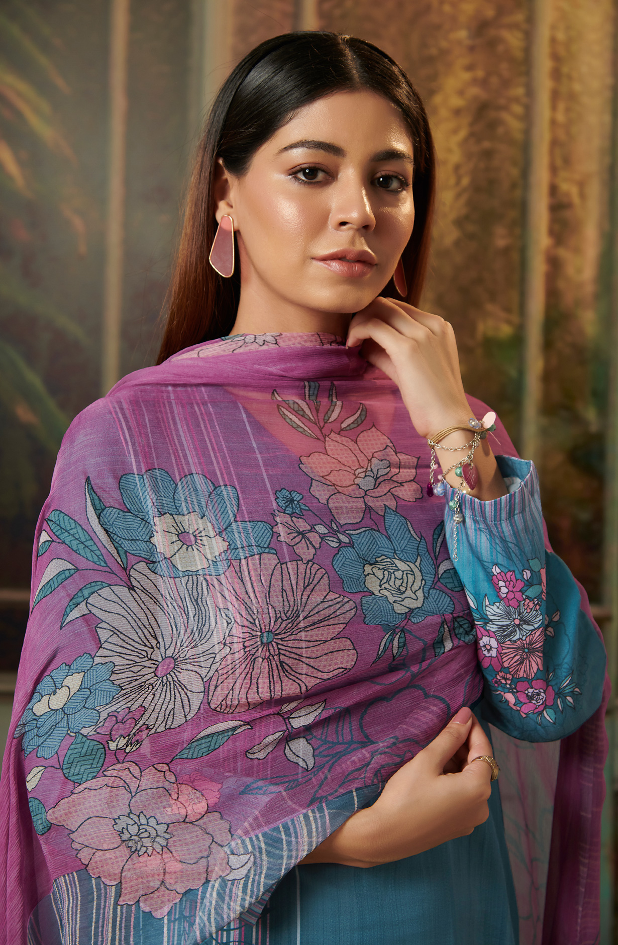 Teal Cotton Digital Printed Salwar Kameez with Chiffon Dupatta - SAD901