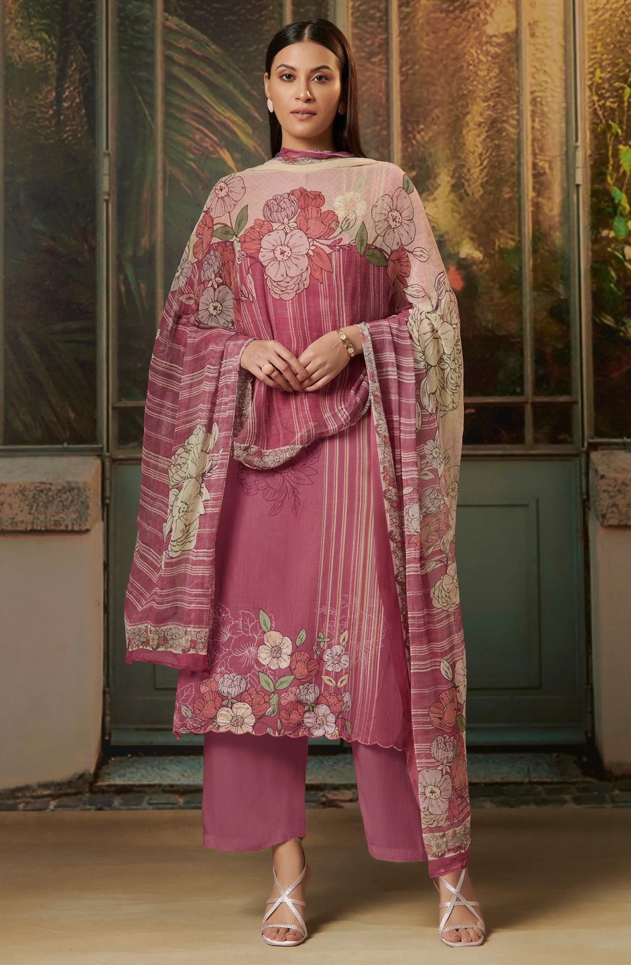 Mauve Cotton Digital Printed Salwar Kameez with Chiffon Dupatta  - SAD921