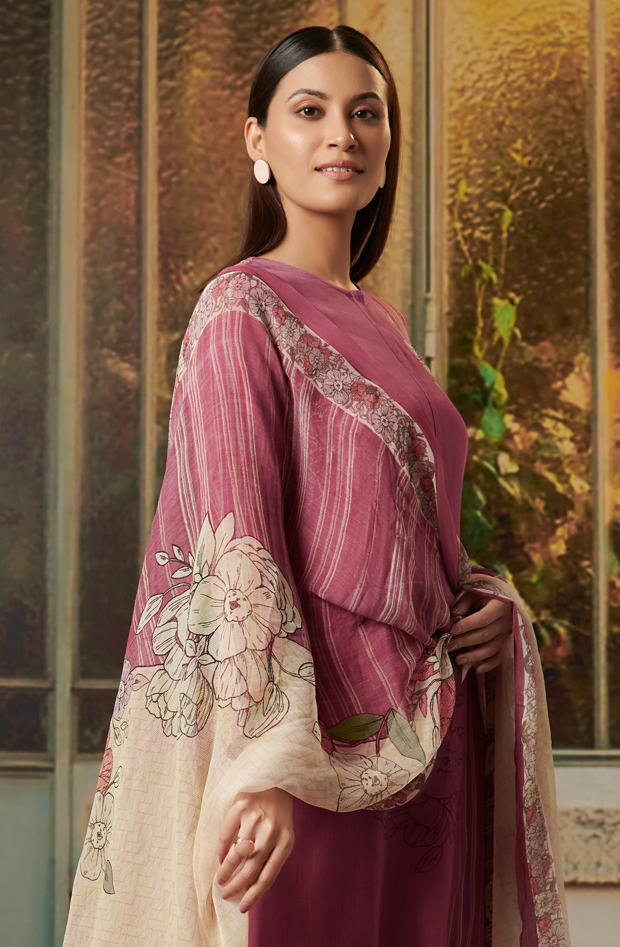Mauve Cotton Digital Printed Salwar Kameez with Chiffon Dupatta  - SAD921