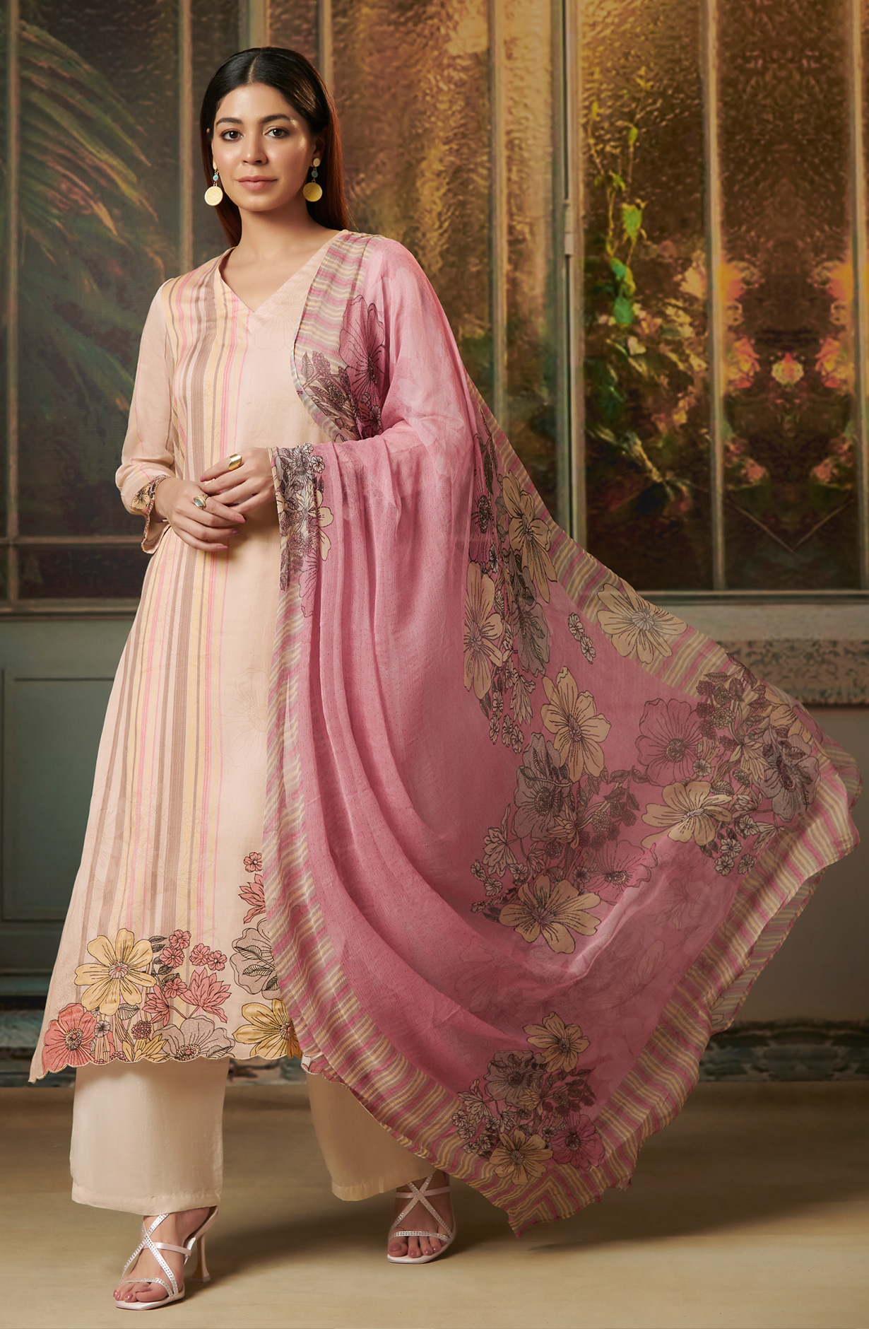 Fawn Cotton Digital Printed Salwar Kameez with Chiffon Dupatta  - SAD931