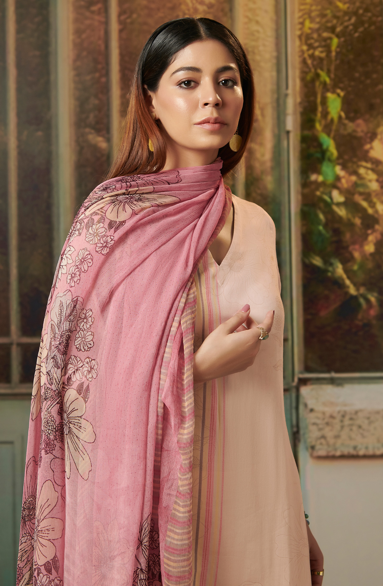 Fawn Cotton Digital Printed Salwar Kameez with Chiffon Dupatta  - SAD931